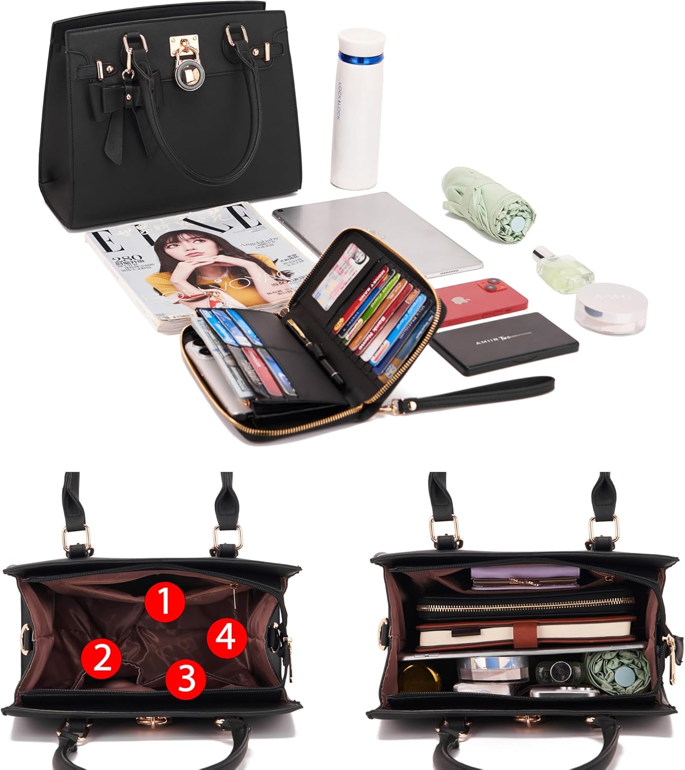 Qiyuer Women Handbags Set Top Handle Satchel Tote Shoulder Work Bag Ladies Purses With Matching Clutch Wallet 2PCS - Image 6