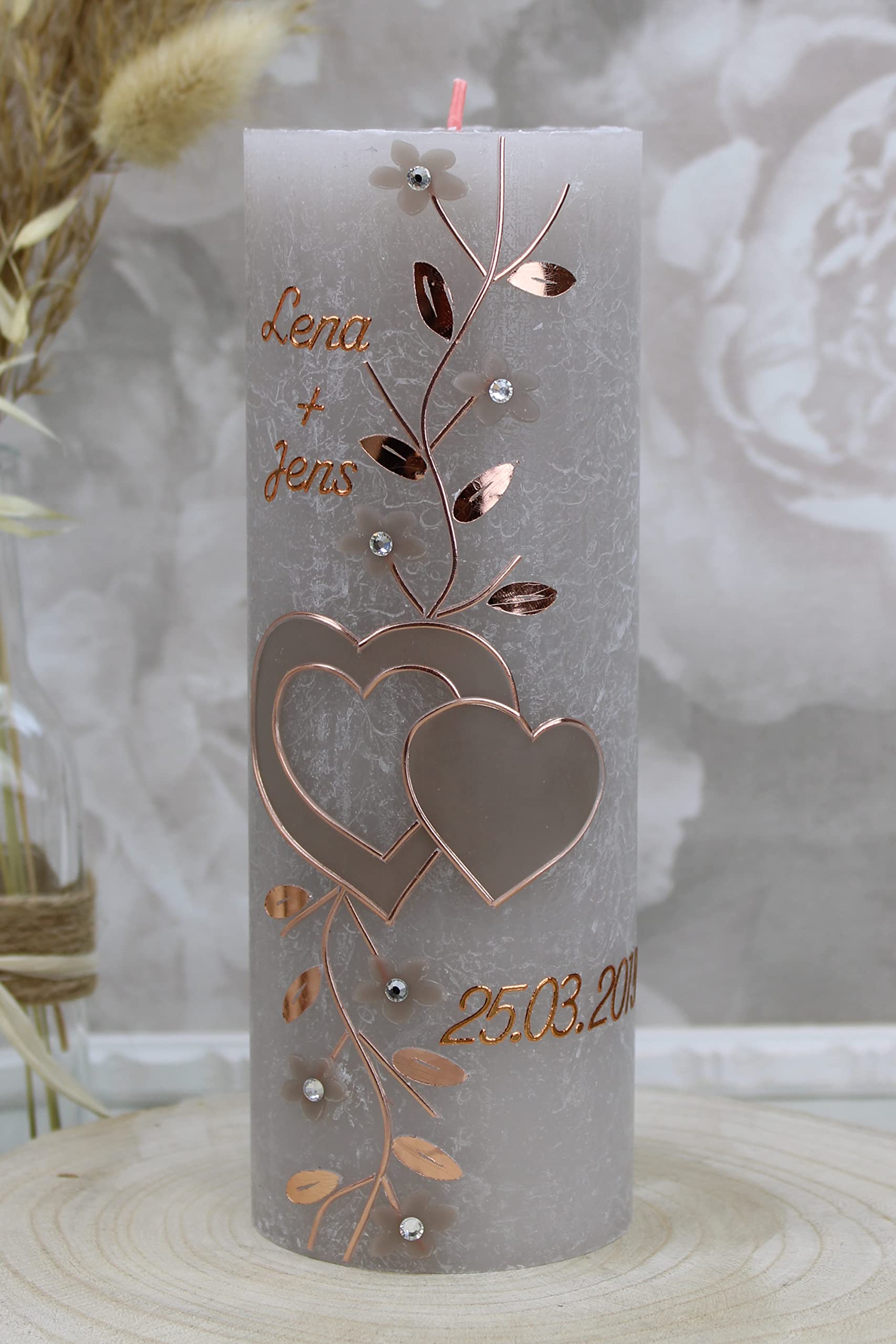Hochzeitskerze Lena und Jens 1013, Variante:Glasteelichteinsatz