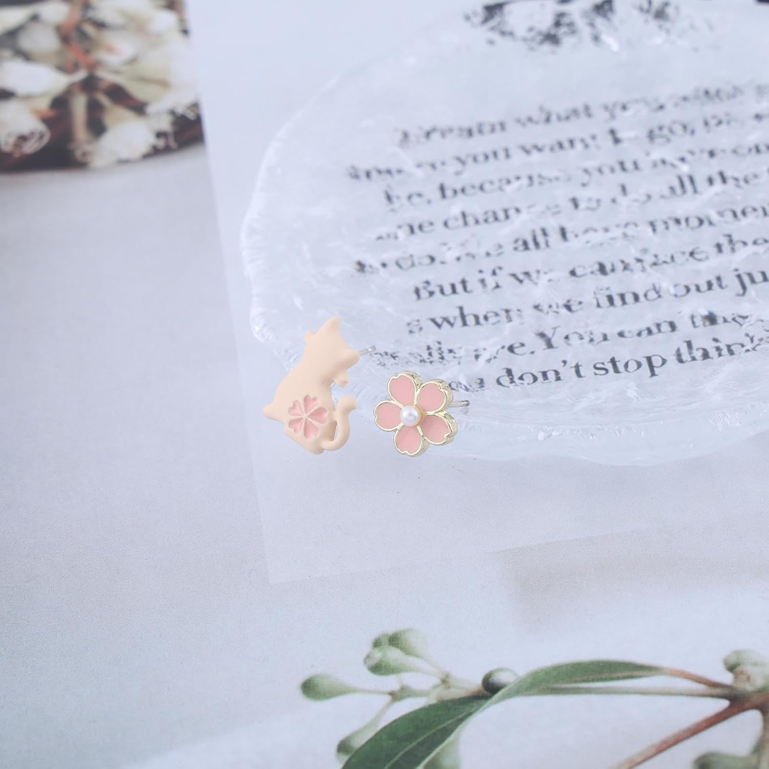 Boho Acrylic Cat Earrings Cute Cat Studs Earrings Vintage Enamel Flower Earrings Tiny Funny Cat Asymmetrical Earrings Jewelry for Women - Image 6