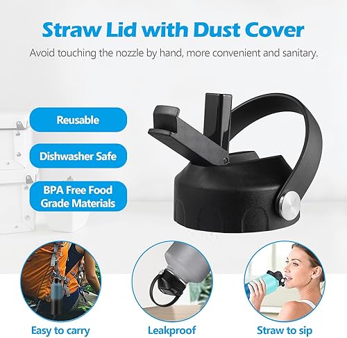 Miniatura 5 de Tapa de popote de boca ancha para botella de agua deportiva Hydro Flask, tapa a prueba de polvo compatible con botella de agua de boca ancha