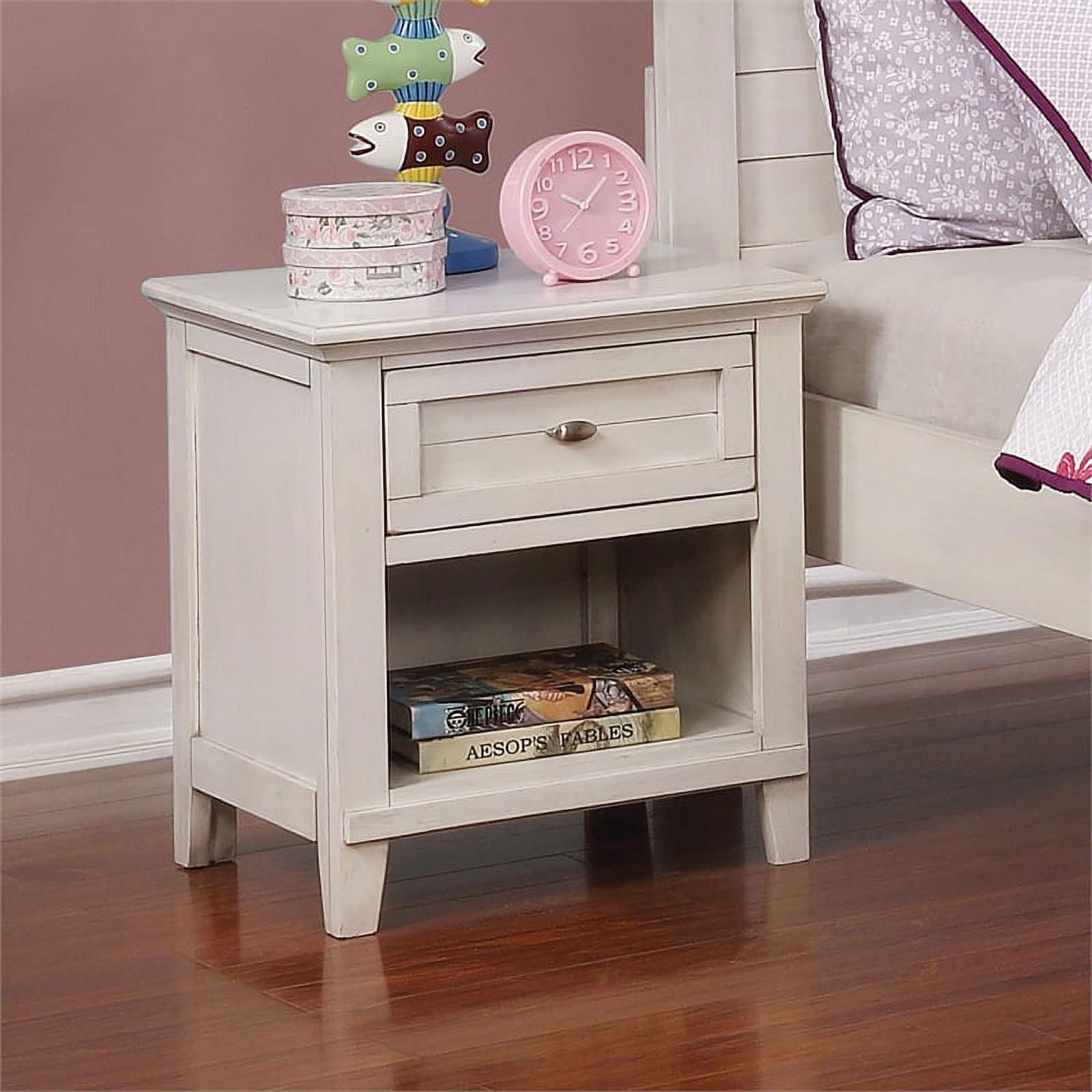 LCH Gamora Wood 1-Drawer Kids Nightstand in Antique White