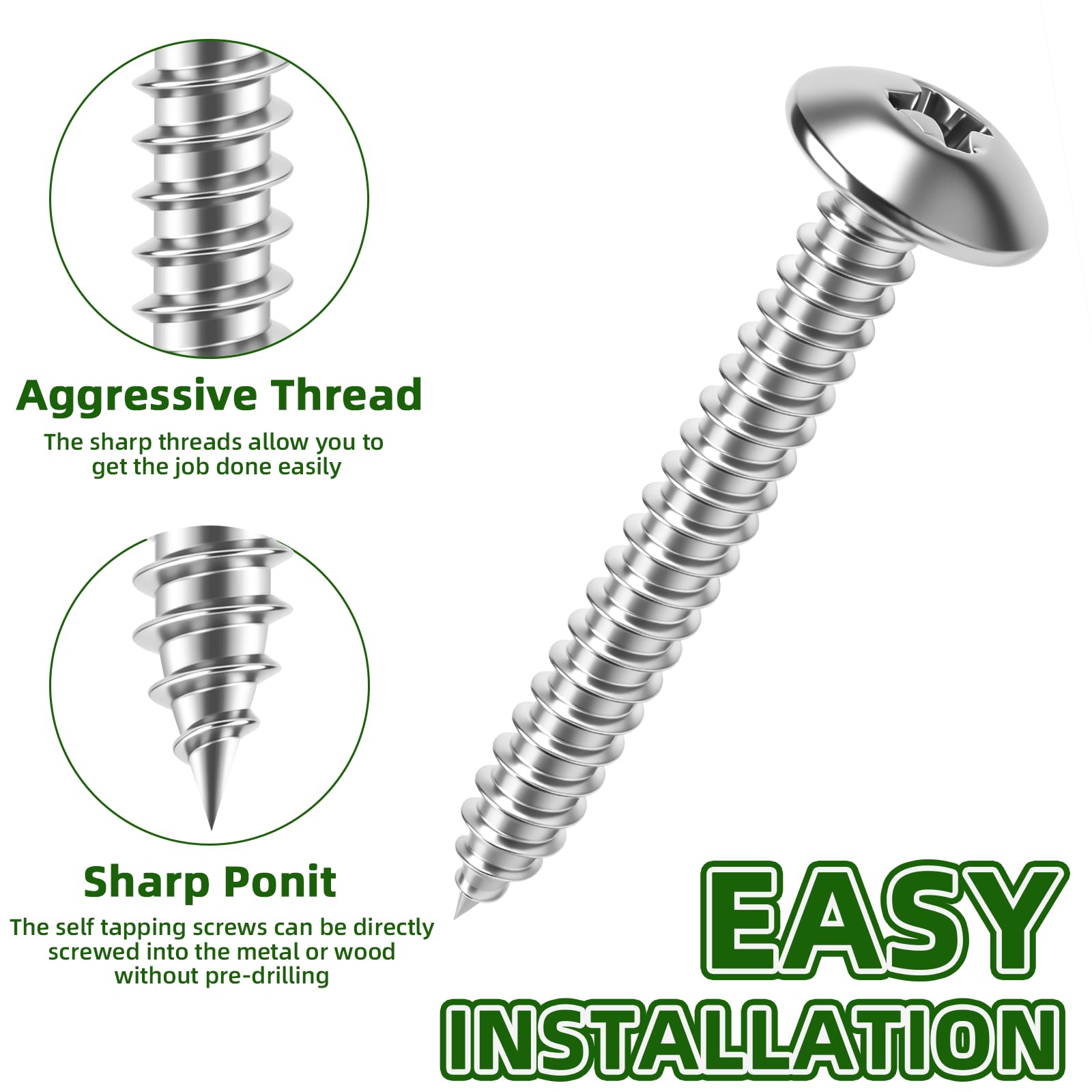 100 tornillos de cabeza de armadura #10 x 1-1/2 pulgadas, tornillos Phillips Drive para madera, acero inoxidable 304 18-8, autorroscantes