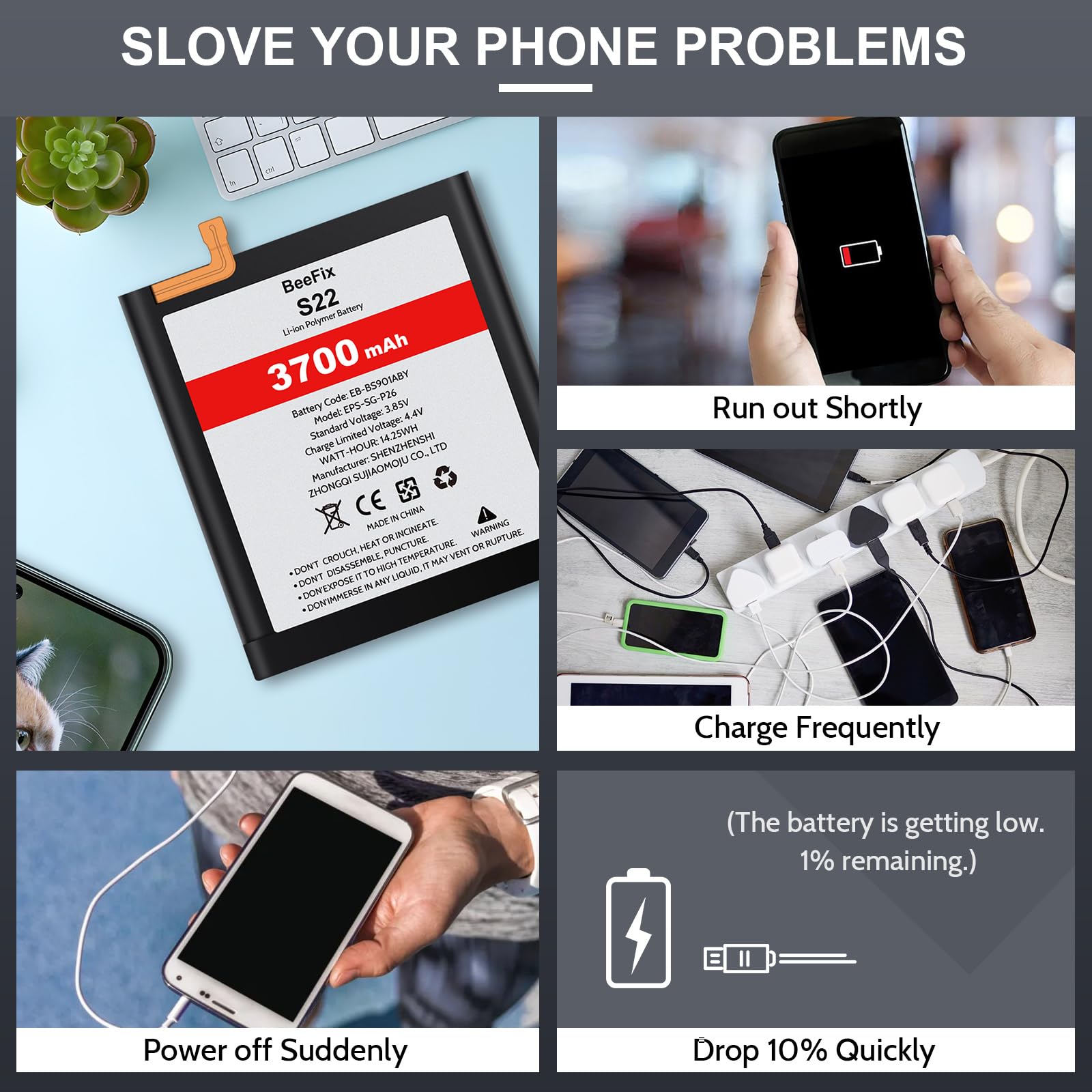 Akku für Samsung Galaxy S22 SM-S901F, 3700mAh Hochkapazitäts-Ersatzakku für Galaxy S22 5G (EB-BS901ABY) mit professionellen Reparaturwerkzeugen