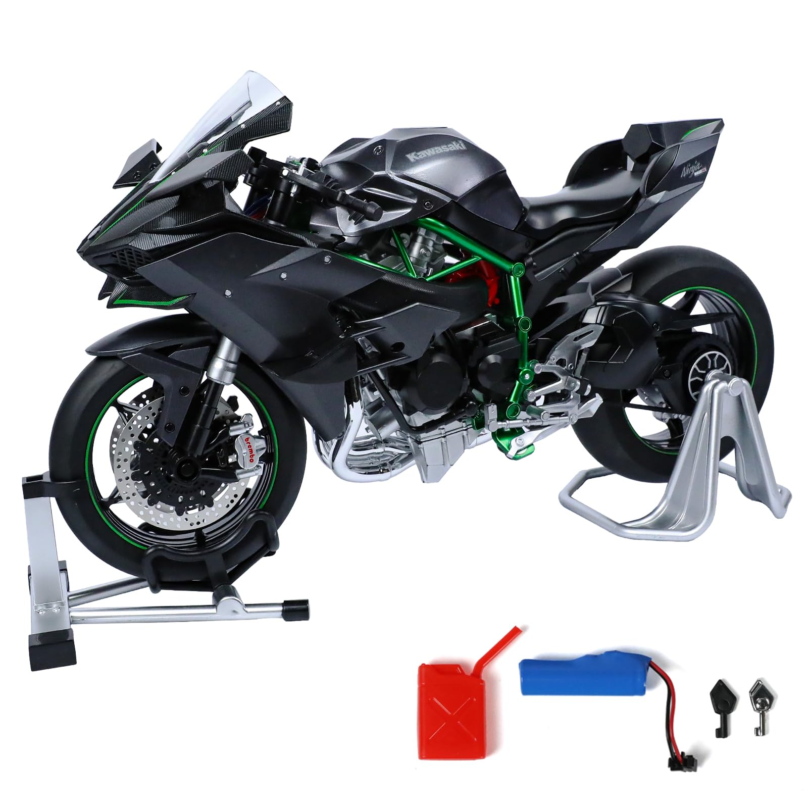 Risopen 1:6 Motorcycle Model for Kawasaki Ninja H2R Metal Die-cast Motorcycle Model with Imitation Key Sound Light Spray Moto Classic Collection Gift for Adult(Black)