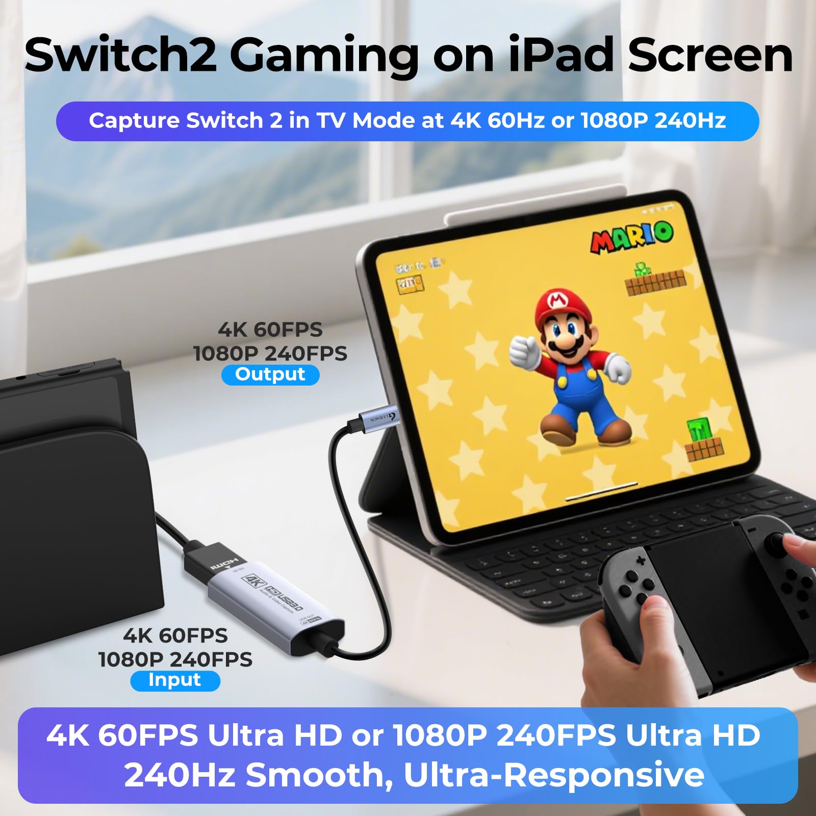 Guermok Scheda di Acquisizione HDMI 4K@60FPS, 1080P@240FPS USB 3.0 da HDMI a USB A/C per Streaming, Compatible Pad, Switch 2/1, Quest 3, Mac, PC, OBS