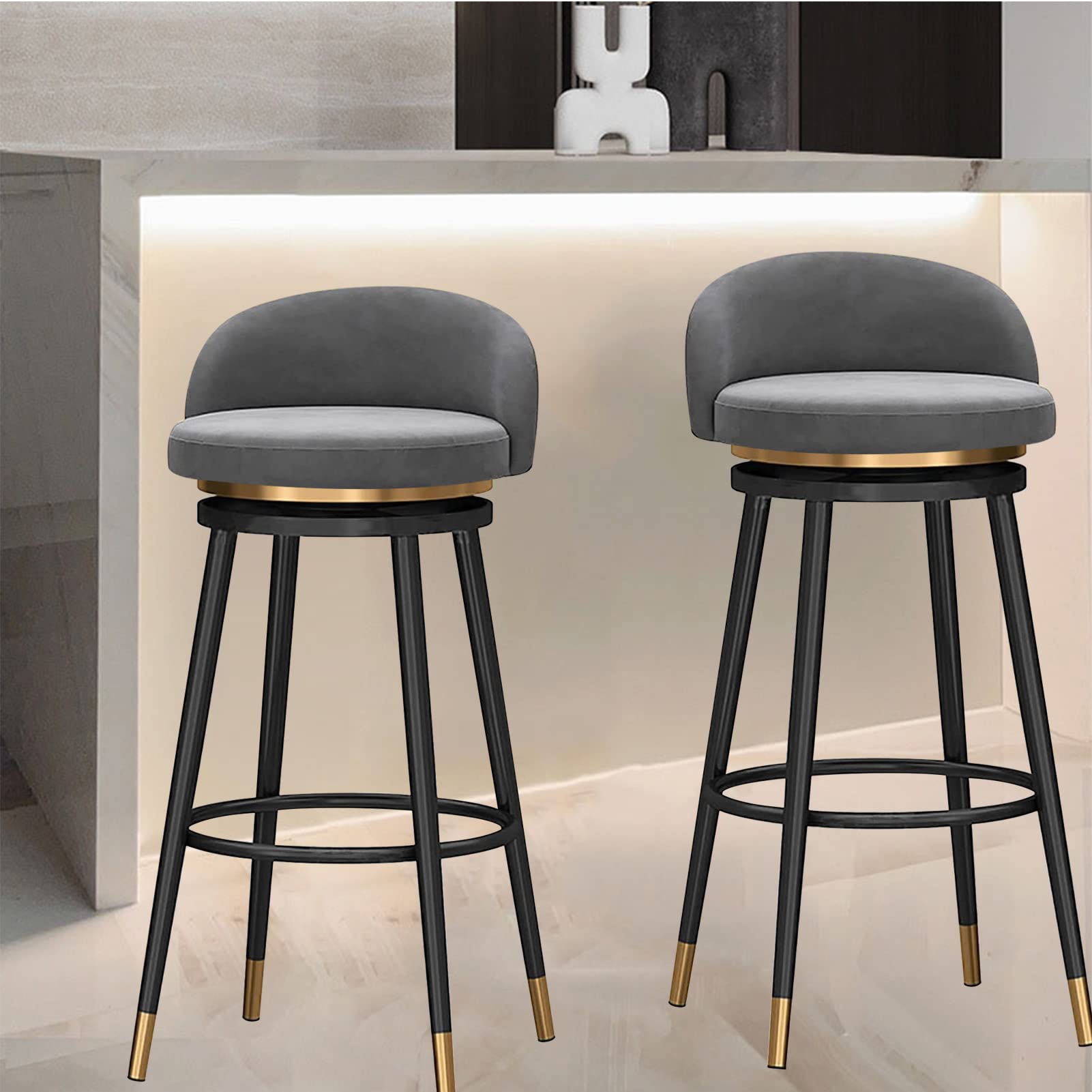Lot de 2 chaises de bar avec pied en métal et assise capitonnée