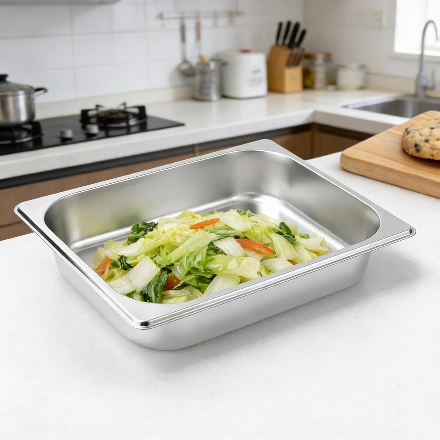 4 Pack Half Size Stainless Steel Steam Table Pans, 2.5 Inch Deep Food Pans for Restaurants, Catering, Buffet, Home Kitchen, Chafing Dishes