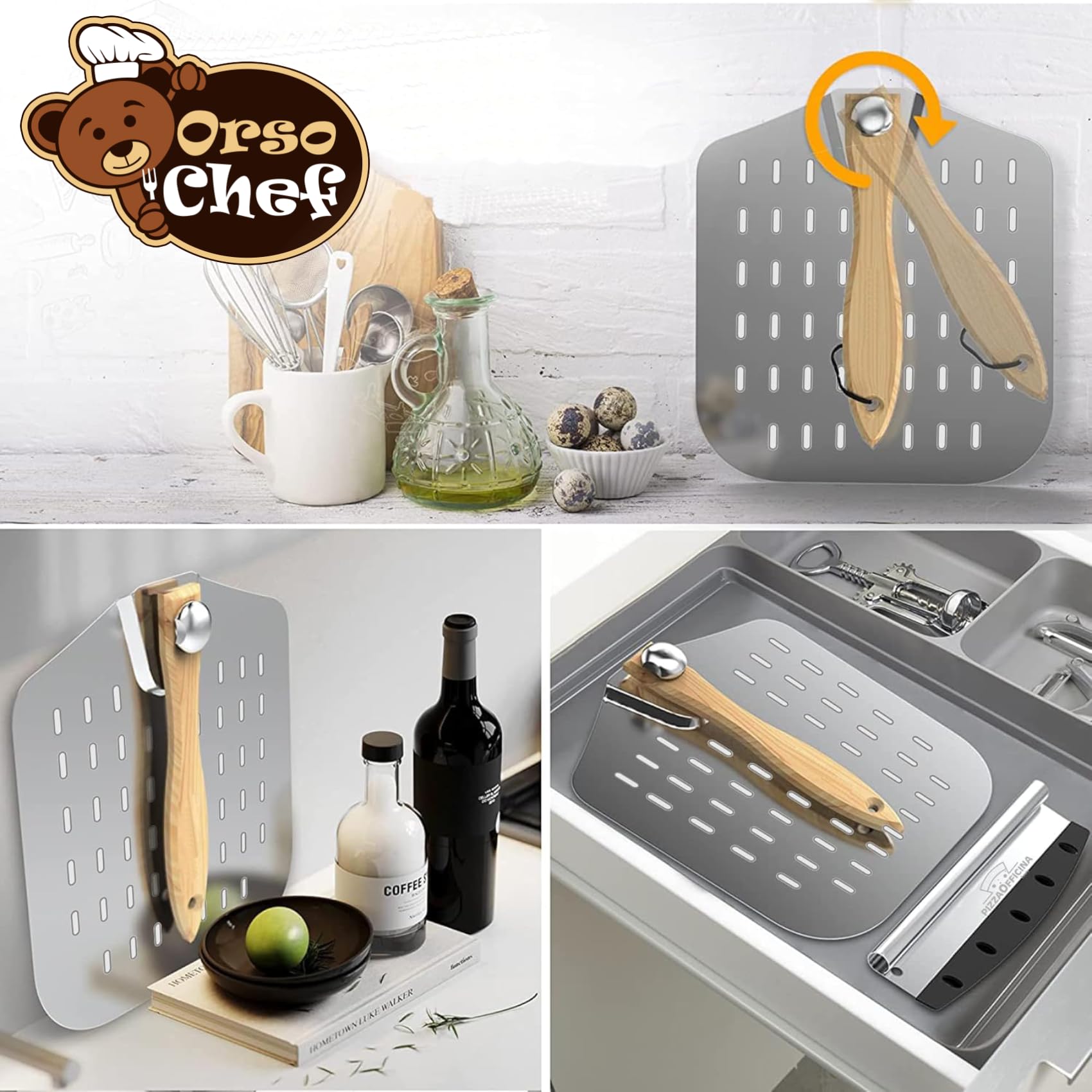 Antech Pala para Pizza Perforada de Aluminio Maxi con Mango Plegable – Perforación Profesional para Horneado Perfecto – Hasta 4 kg – Ideal para Hornos Caseros, Pizzerías y Panaderías