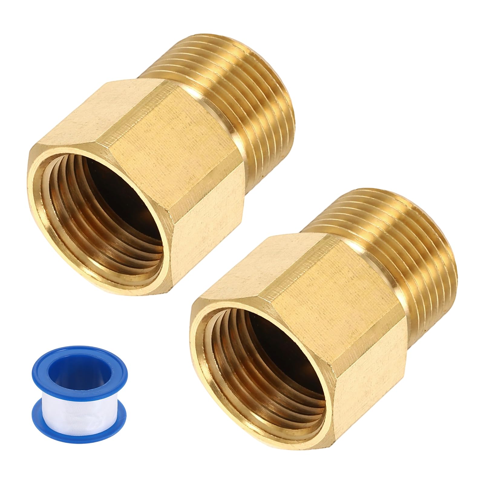 sourcing map 2Pcs Pressure Washer Adapter, G1/2" Female to M22 15mm Male Quick Connect Fittings Brass Swivel Adapter with Sealant Tape for Pressure Power Washers Hose