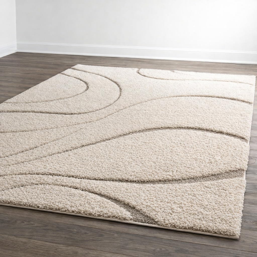 Carpet For Living Room Bed Room Meraz Carpet Microfiber Anti Skid Shag Rectangular Shape Rug Collection Size 3X5 Feet, Cream-image-32