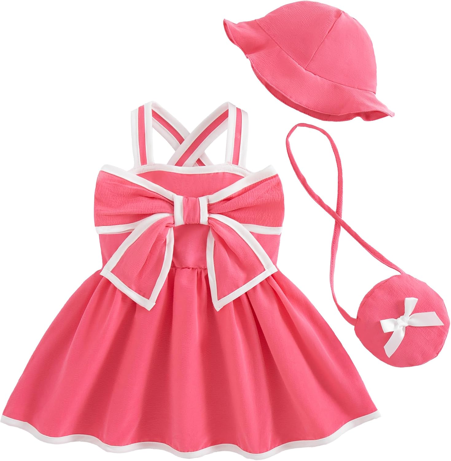 Renotemy Baby Girl Flower Dress Summer Outfits Toddler Boho Casual Dress Infant Sundress Gifts for Girl with Cute Hat and Bag