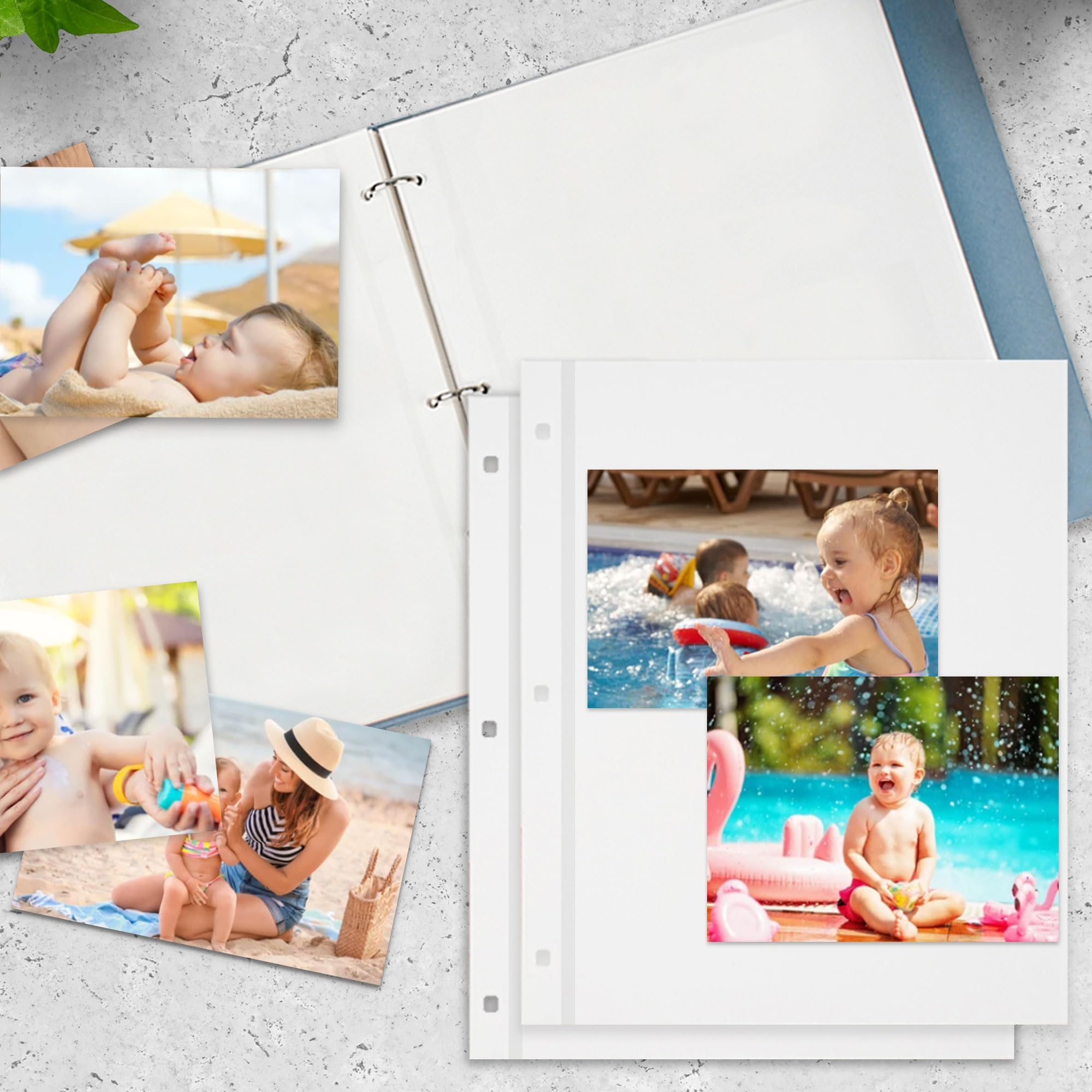Álbum de fotos con 3 anillas autoadhesivas, 80 hojas, 160 páginas | Compatible con fotos de 2 x 3, 4 x 6, 5 x 7, 8 x 10, tarjetas de recetas, 9 x 11 pulgadas, recambio para álbumes de recortes