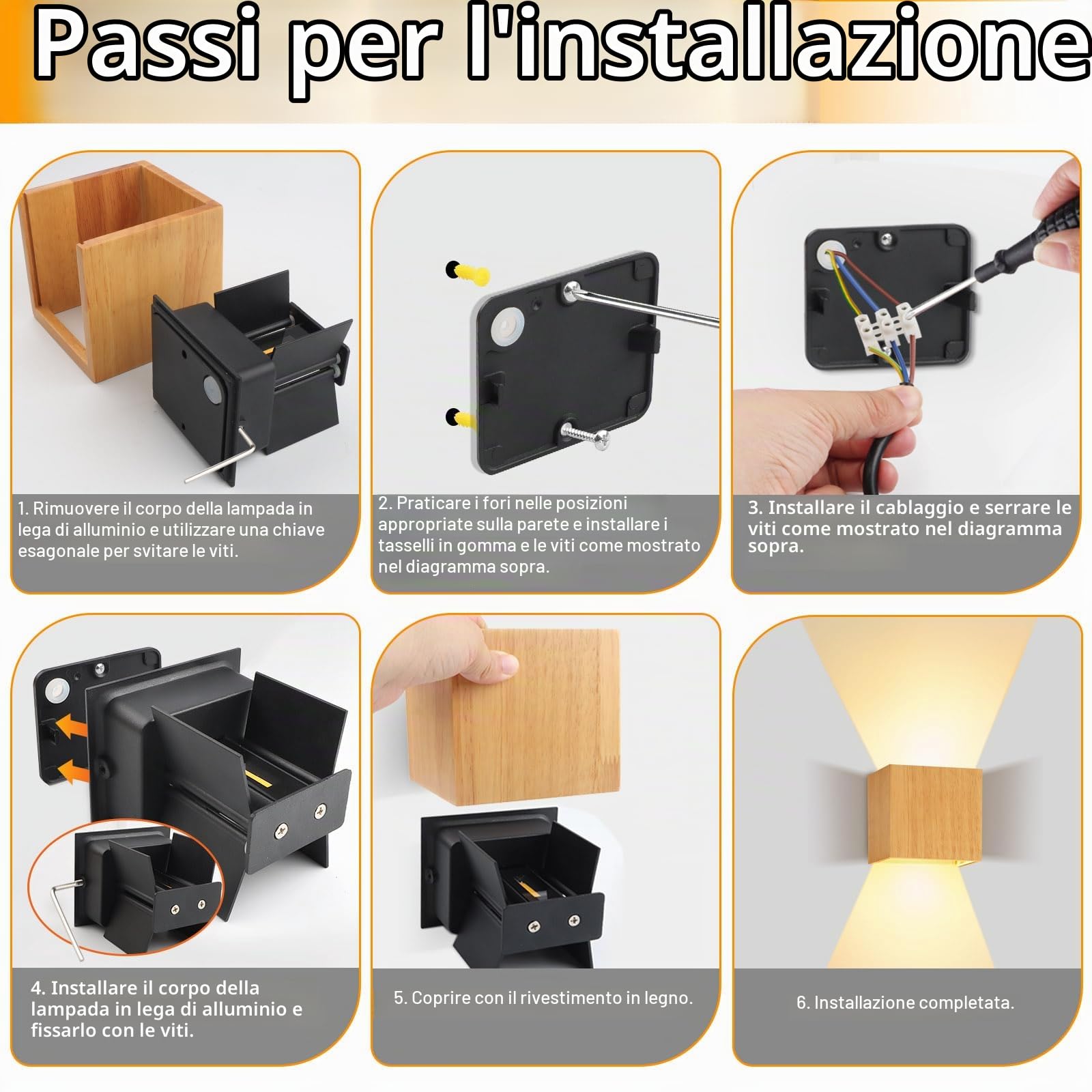 2 pezzi di Applique da Parete LED 8W Legno,Lampada da Parete Moderno 3000K