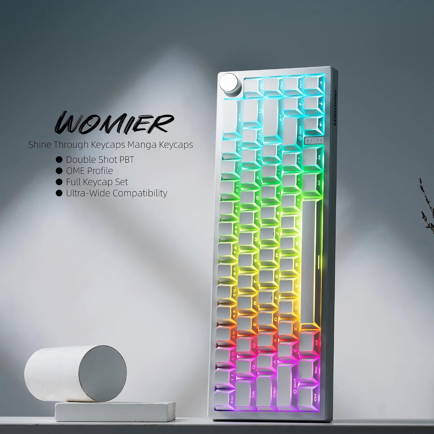 Womier PBT Shine Through Keycaps Manga White, OEM Profile Side Printed Custom Key caps 60 65 75 100 Percent Keyboard Keycap Set Suitable for MX Switches Mechanical Keyboard