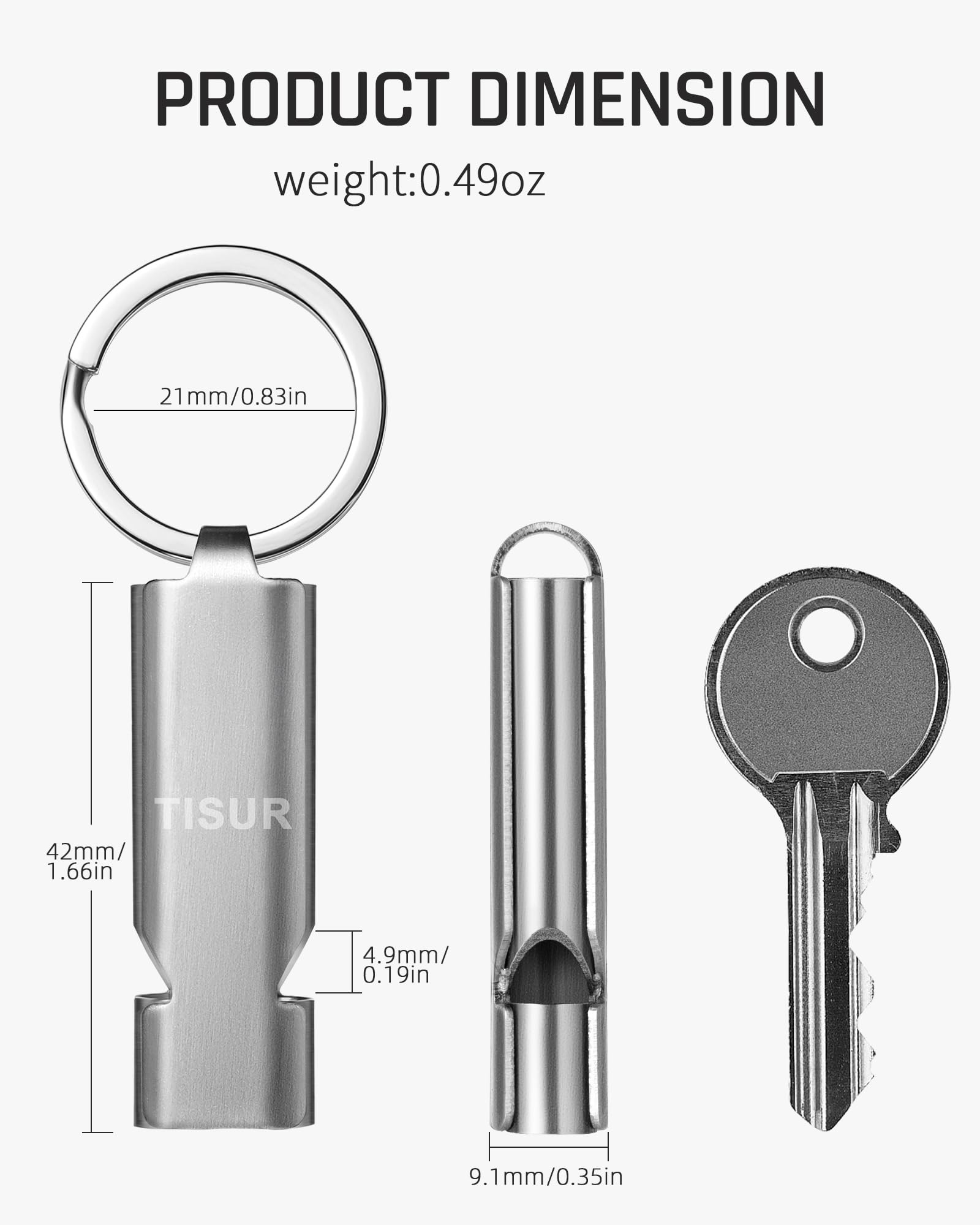 TISUR Loud Emergency Whistles,125db+ Lifeguard Safety Whistle Keychain for Surviva Camping Hiking dog whistle (Stainless (1-Pack))
