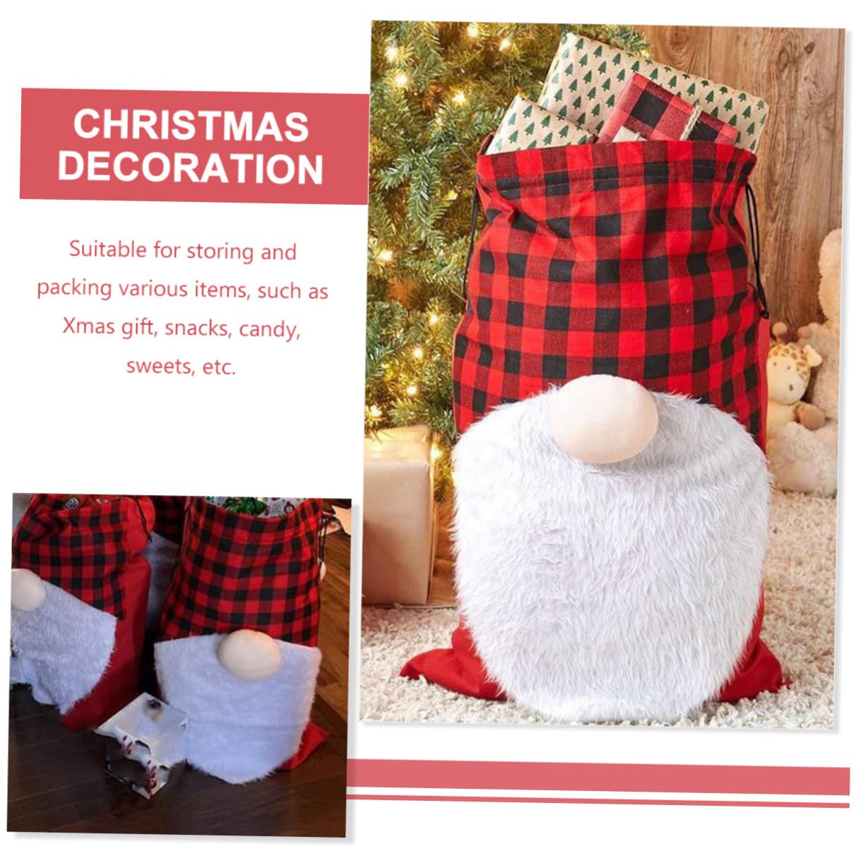 WOFASHPURET Christmas Drawstring Bag Large Cloth Pouch for Reusable Xmas Storage Bag for Santa Cosplay Parties and Festive Celebrations