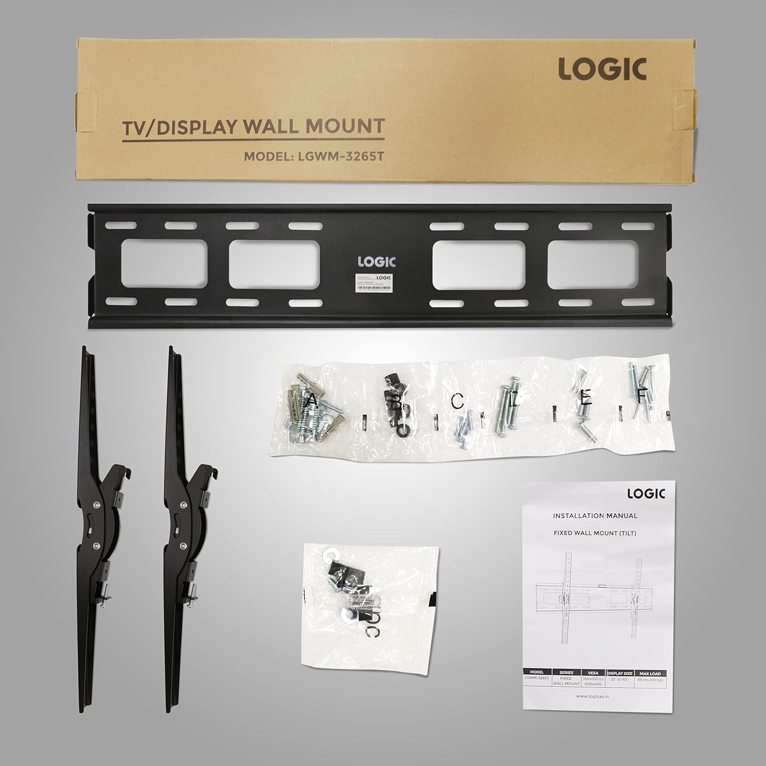 LOGIC Universal Tilt TV Wall Mount for Most 32" to 65" tvs, Holds up to 88 lbs, Wall Mount tilt tv Bracket with tilt