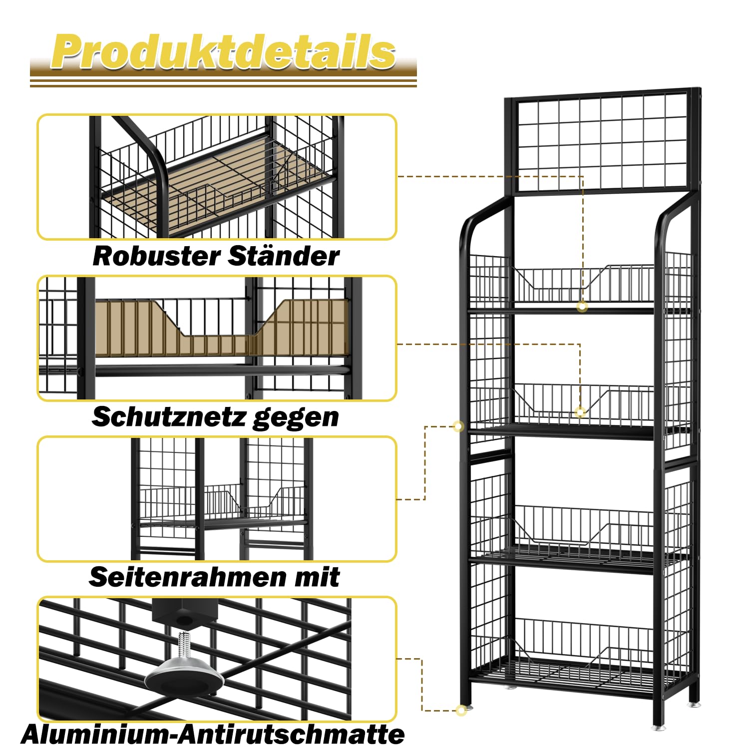 4-stufiges Metall Präsentierregal mit 30 Haken, stabiler Drahtgitter Aufbewahrungsständer für Snacks, Lebensmittel, Laden & Zuhause