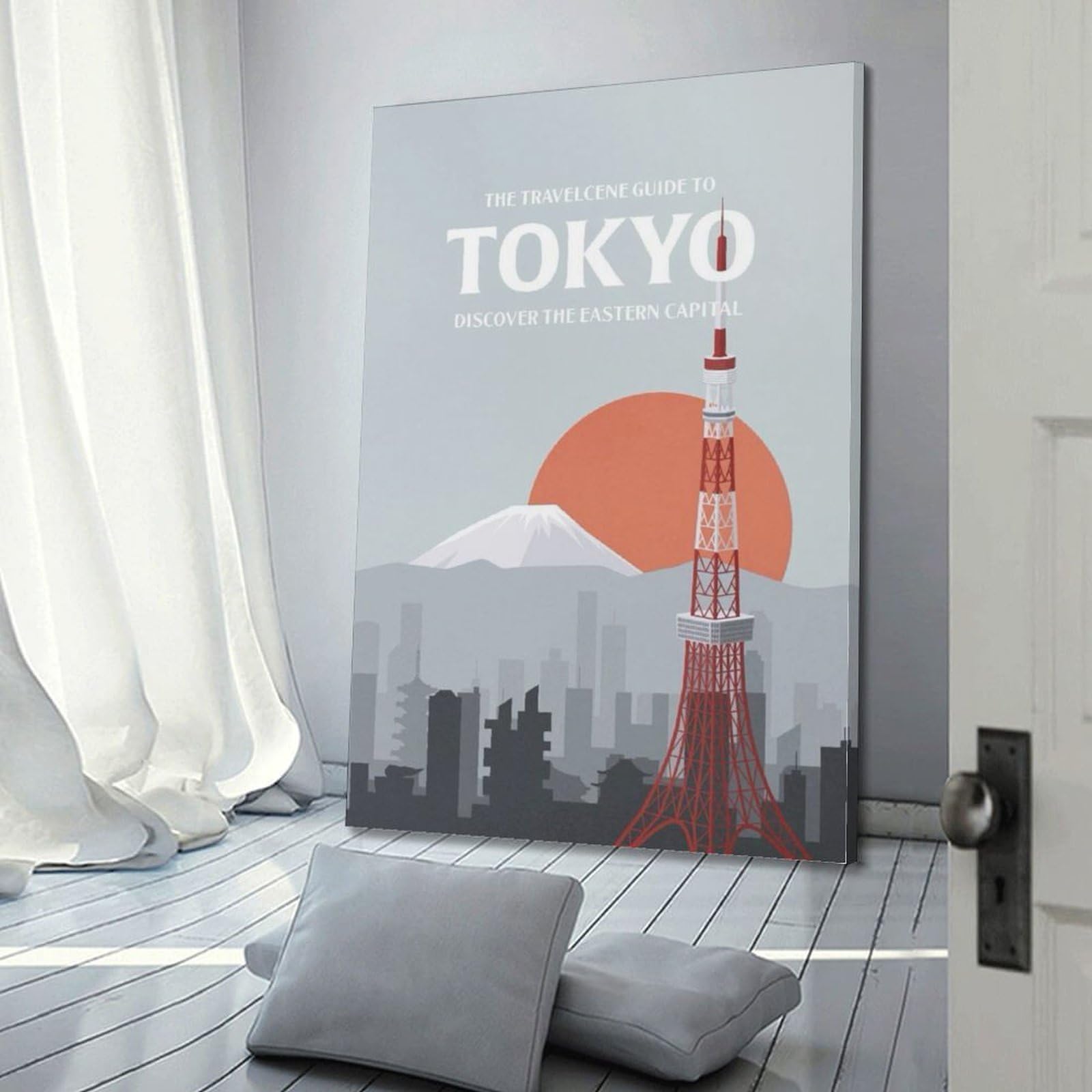 WIZIGM Vintage-Poster Tokio, Japan, Reiseführer und Turm. jpg Poster, moderne Wandkunst, Leinwand, ästhetische Dekoration, Gemälde, 60 x 90 cm, Rahmenstil