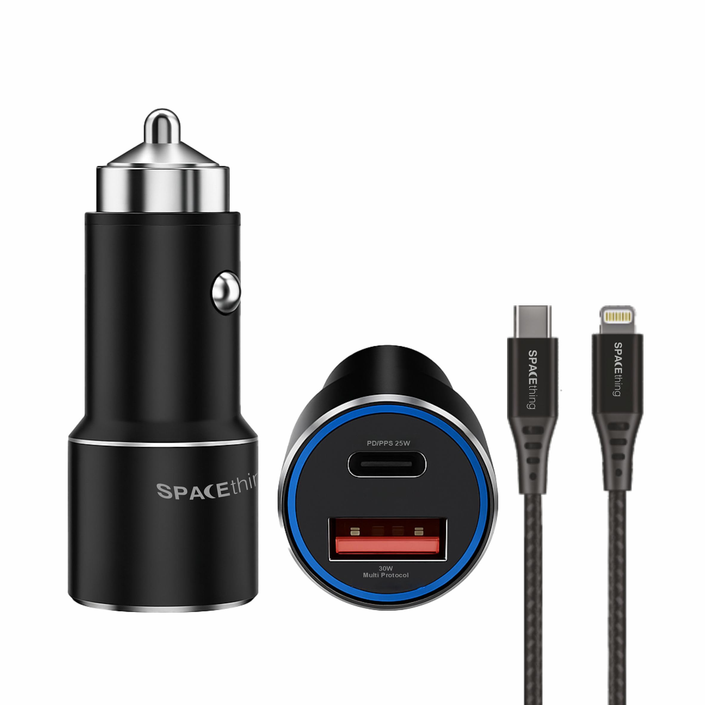 Spacething Speedo Kit 55W Max Car Charger Fast Charging Dual Port Output (Type-C PD + USB) Fast Charging, Included Type C to Type L Cable, Adapter (Black)-image-48