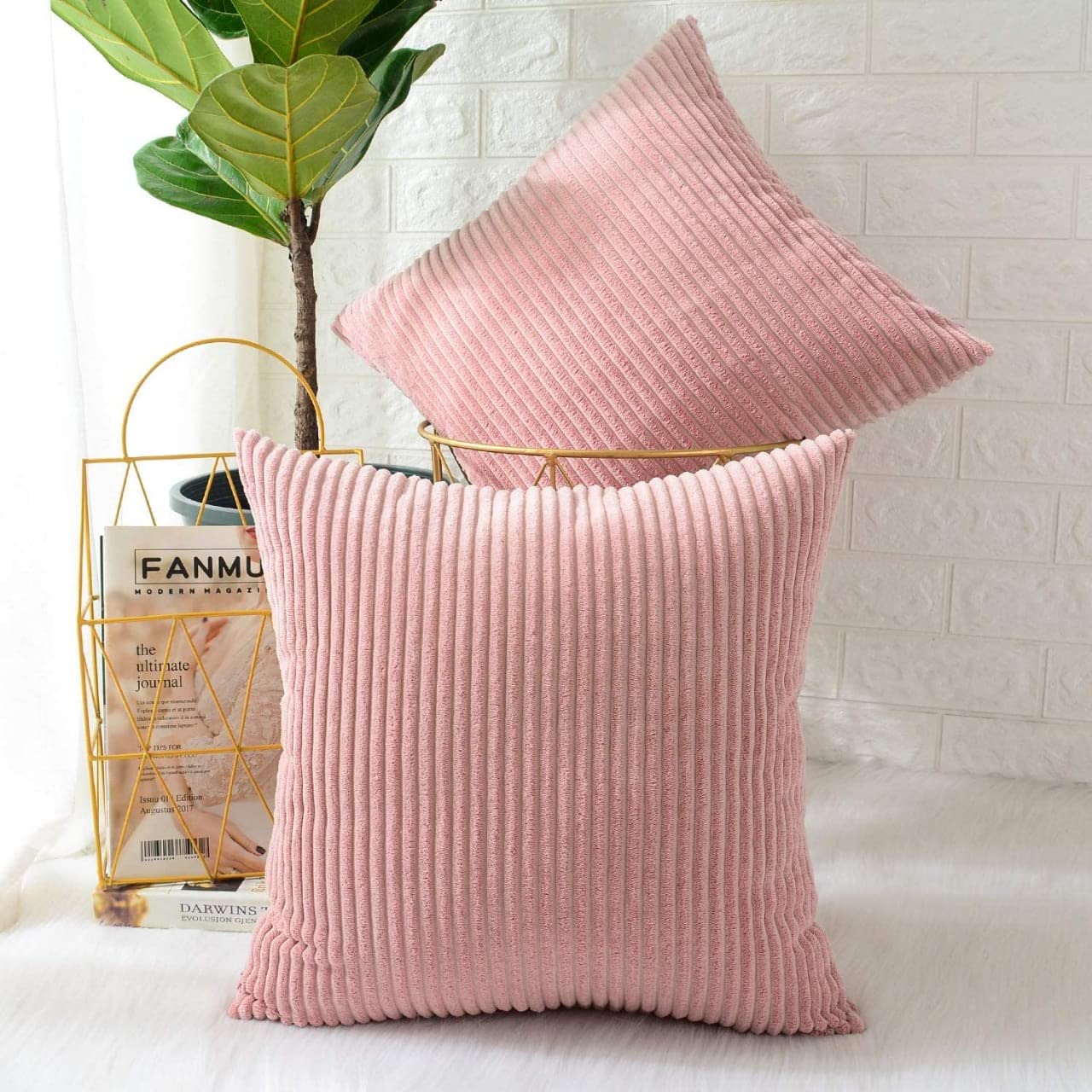 Guffaw / Corduroy/Stripped/Luxury Cushion Covers Standard Size 16"X16" Inches (Peach, 4), 340 TC