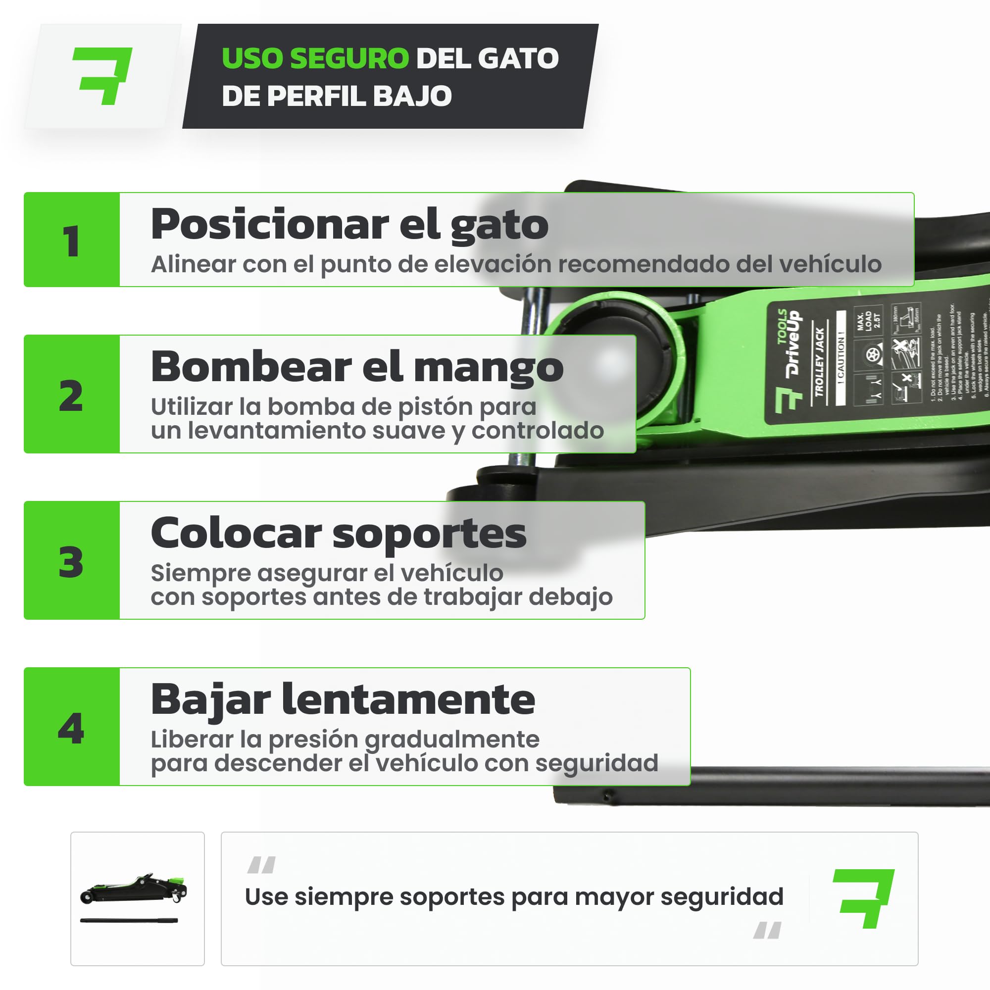 Gato hidraulico para Coche 2,5T. Gato Coche bajo Perfil Altura elevación 85-380mm con Almohadilla de Goma. Capacidad hasta 2500kg (Sin Maleta)