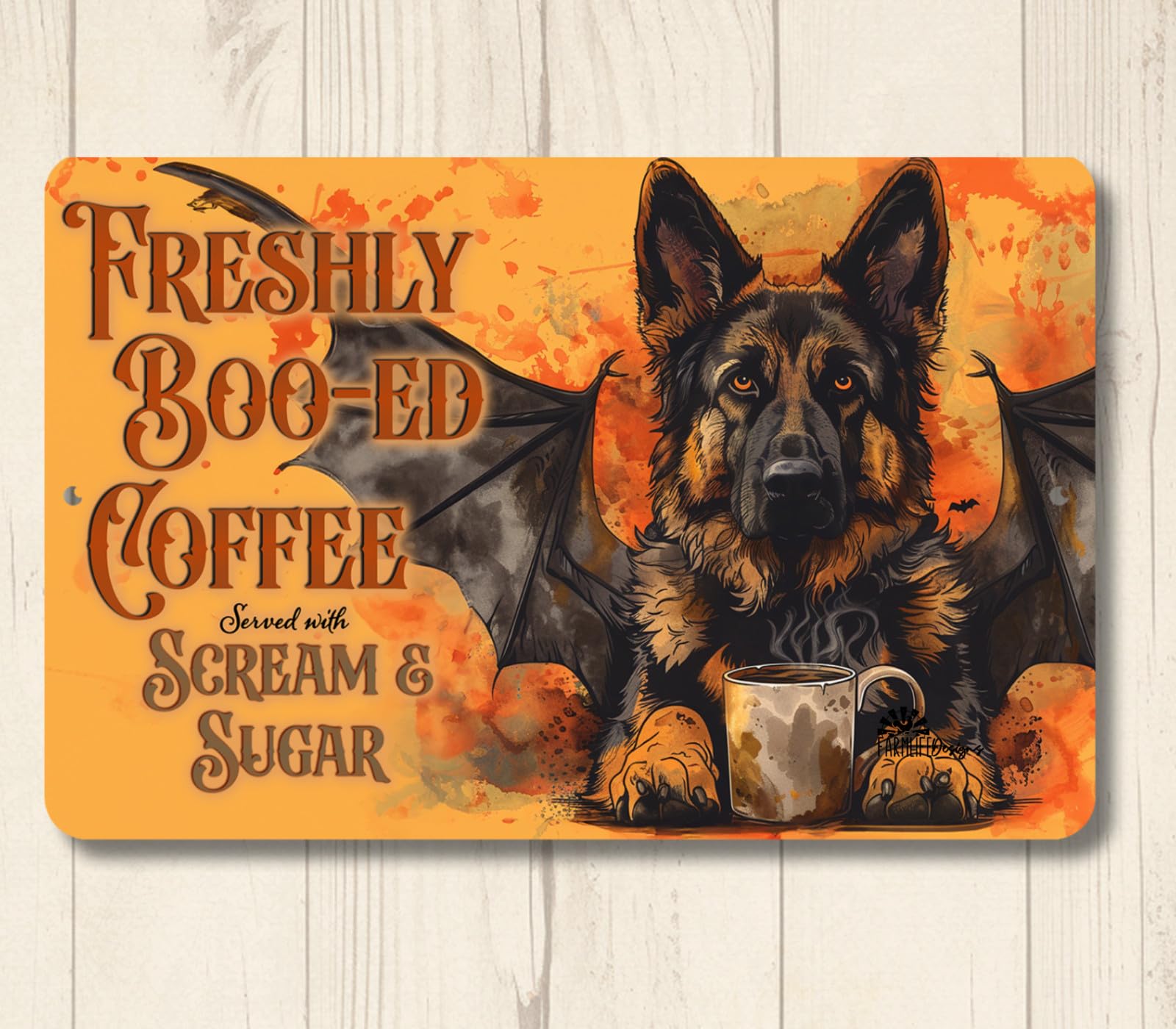 German Shepherd freshly boo-ed coffee sign bar metal tin GSD dog gift home decor home decor