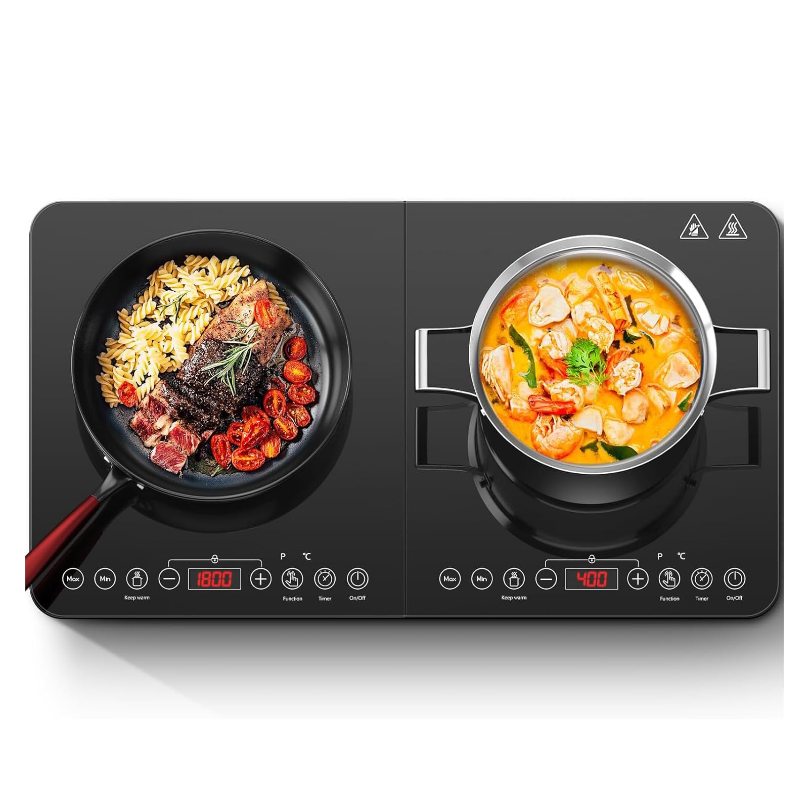 Aobosi Induction Plate 2 Burners, Induction Hob, Independent Control, 10 Temperature Levels and 6 Power Levels, Timer, Max and Min Button, Safety Lock, 3500W - 1