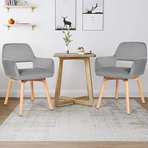 Miniatura 7 de Giantex Juego de 2 sillas de comedor de terciopelo, silla moderna para sala de estar con patas de madera, almohadillas antideslizantes, soporte en