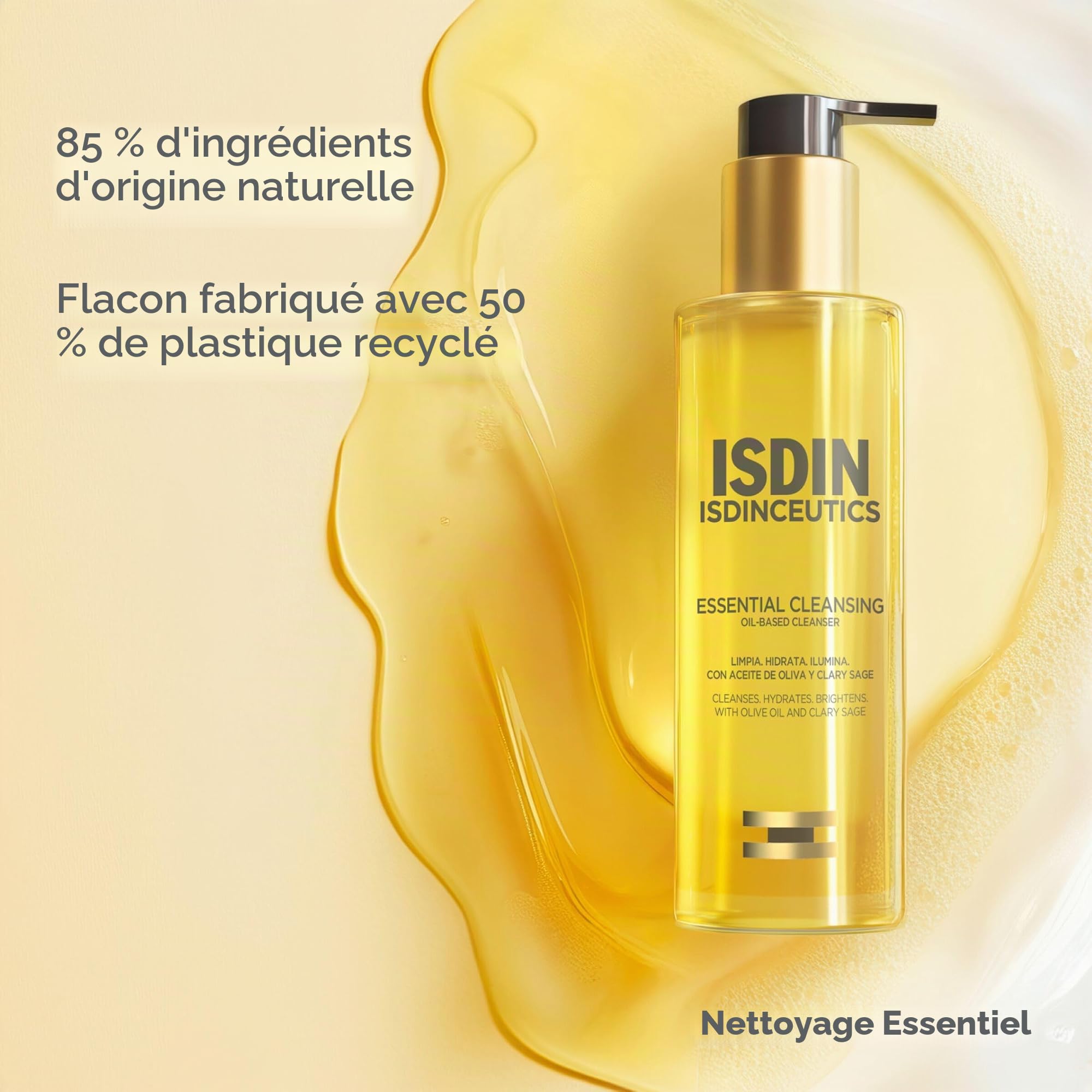 ISDIN Isdinceutics Essential Cleansing (200 ml) | Huile Nettoyante Visage Douce et Légère, Texture Huile-en-Lait | Élimine Maquillage et Crème Solaire | 85% d'Ingrédients d'Origine Naturelle