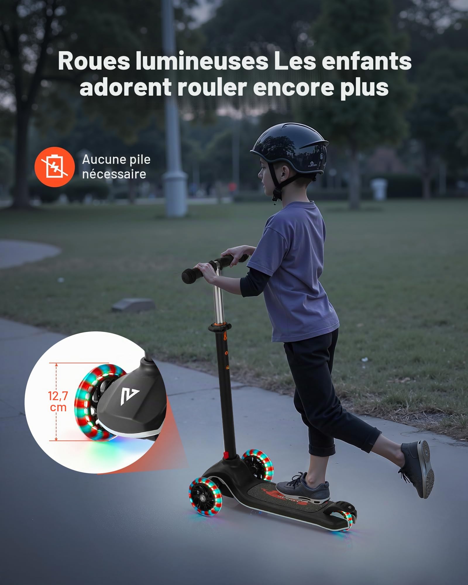VEVOR Trottinette Enfants 3 Ans et Plus, patinette à 3 Roues avec Roues Lumineuses, Guidon réglable en Hauteur, Large Plateau antidérapant, Cadre Aluminium léger pour garçons et Filles à 74 kg, Noir