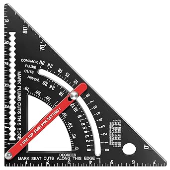Carpenter Square 7 inch,Adjustable Rafter Framing Square Tools,T Square Multi-Purpose Aluminum Alloy Triangle Carpenter Square for Woodworking and Carpentry | Drill Gauge, Protractor, Ruler