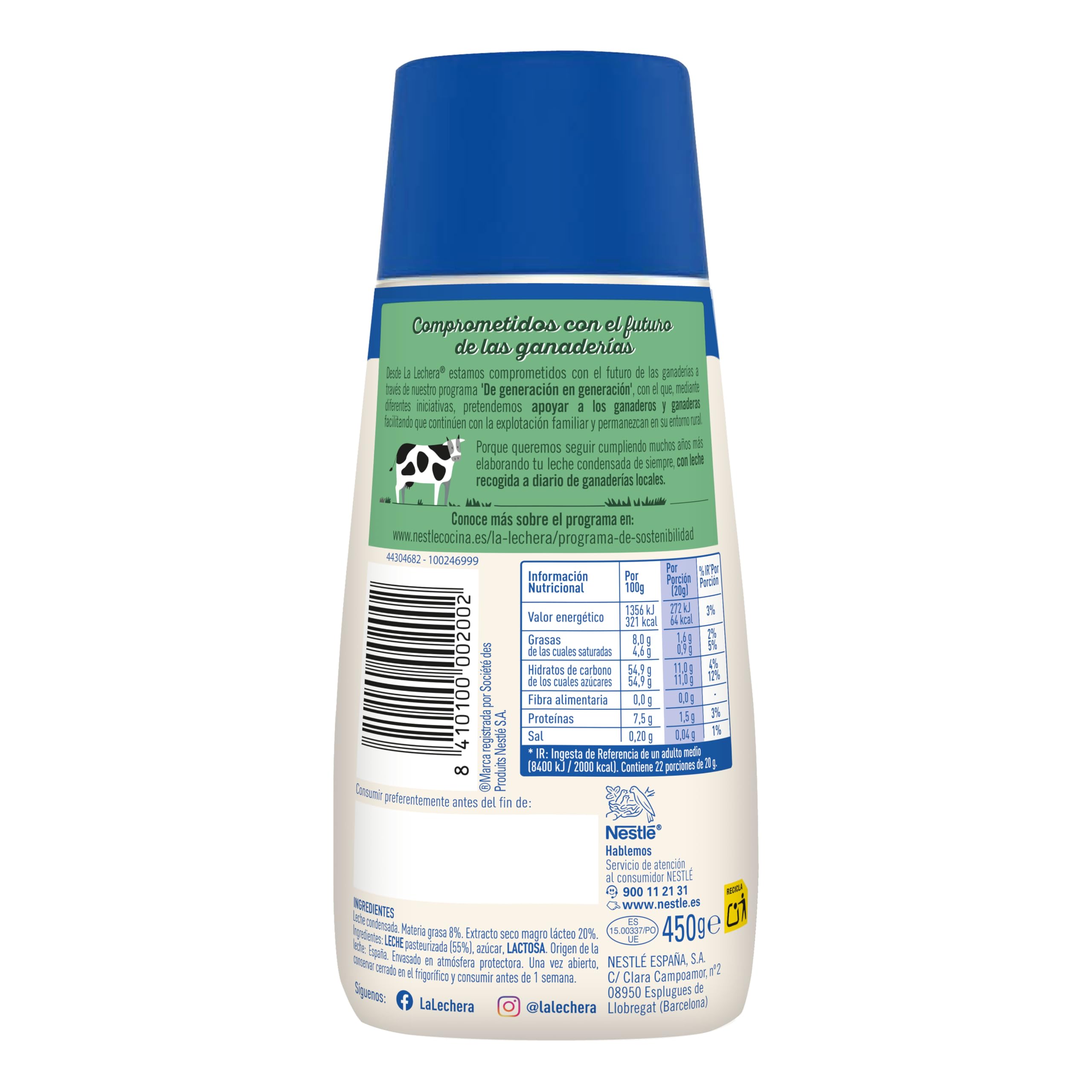 NESTLÉ LA LECHERA Leche condensada Entera botella 450g