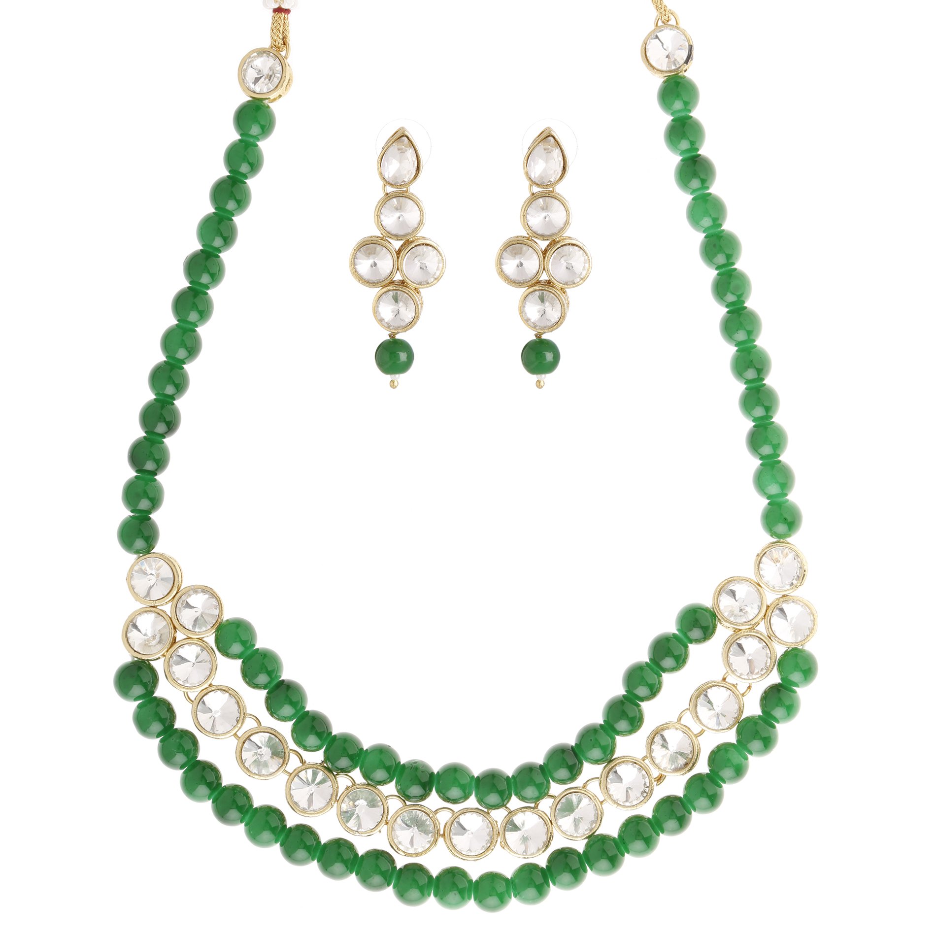 Homies International round Drop Kundan Necklace, jewellery set, earring Drop Kundan Necklace Set with green pearls/beads For Women and girls