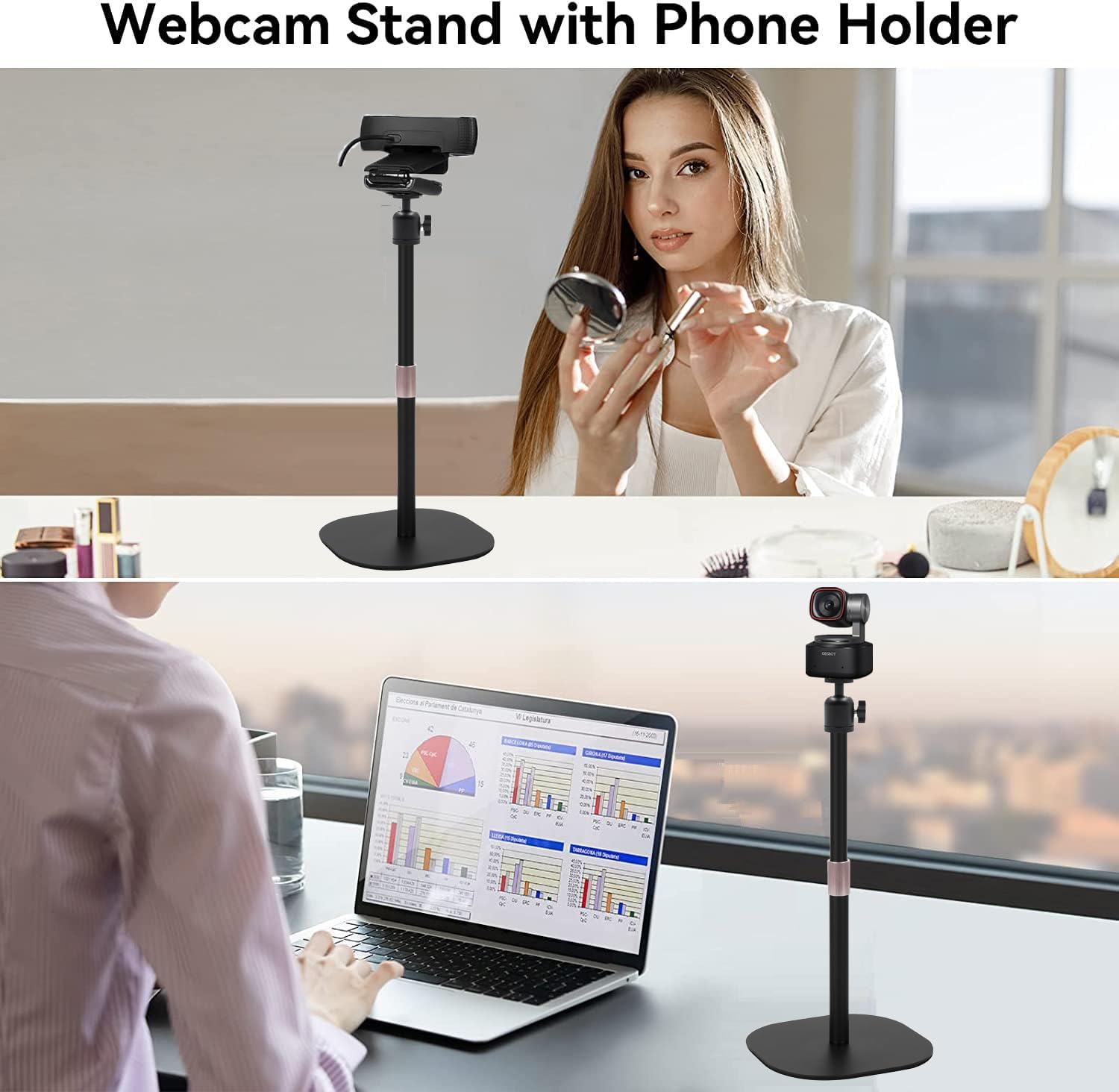 Heavy-Duty Webcam Stand, 18-inch Tabletop Webcam Tripod Holder compatible with OBSBOT Tiny 2/ Tiny SE 1080P/Meet 2/Meet SE/Meet Webcams