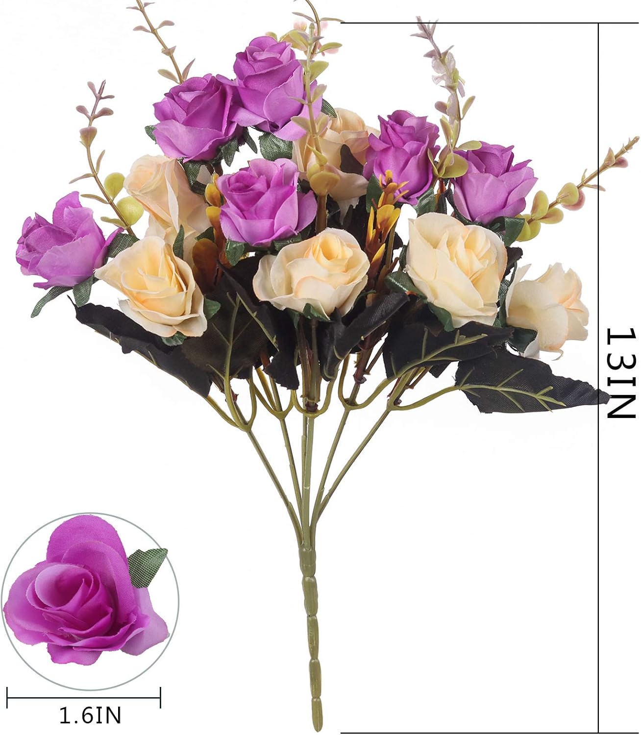Artificial Flowers,2 Packs of Artificial Roses.24 Little Rose Silk Flowers. Plastic Flowers,Plants for Home Hotel Wedding Christmas Office Tables Decorations. Purple(5 Colors in Total)