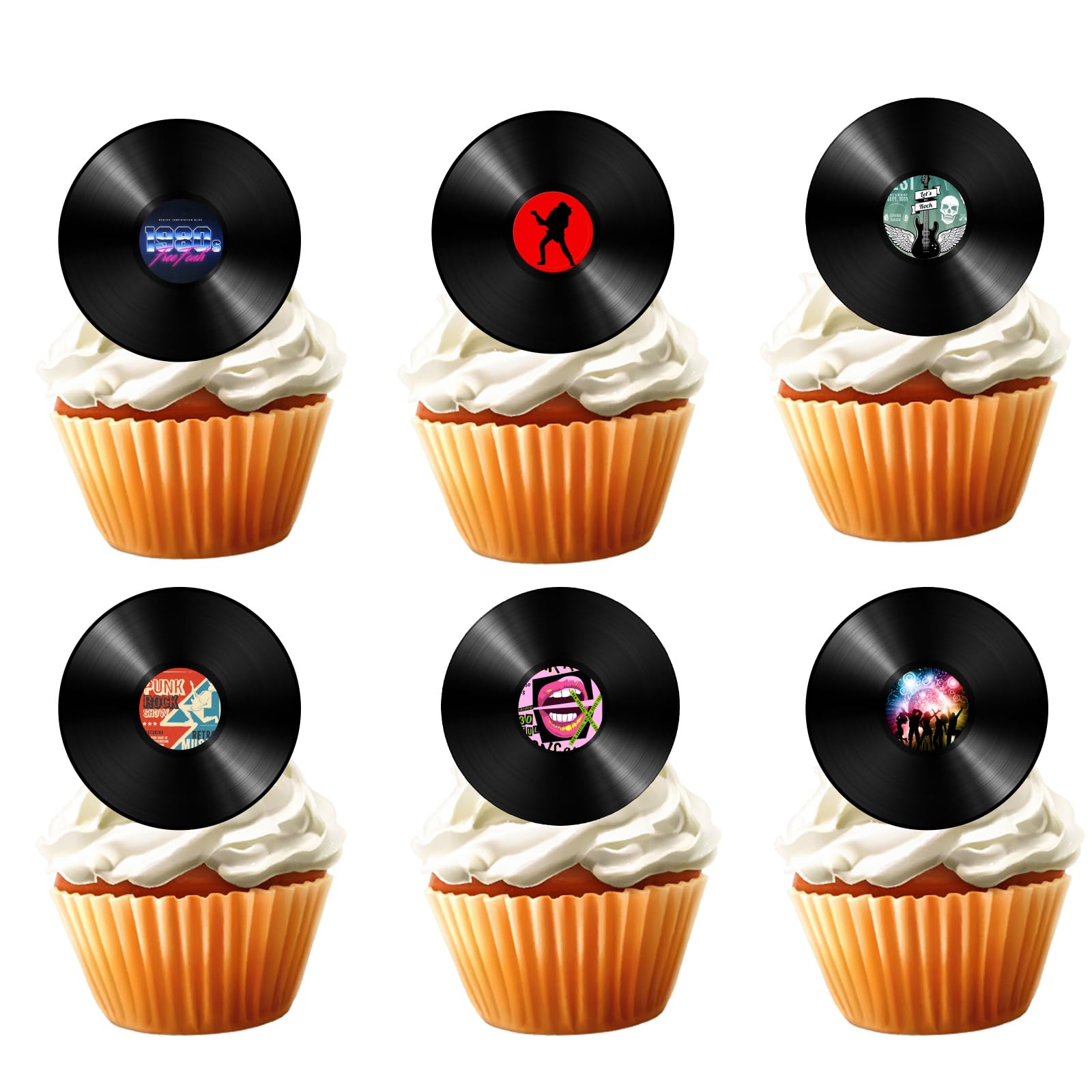18pcs 80s Vinyl Record Cupcake Toppers for Boys Girls Adults 80s 90s Birthday Themed Party Decorations Supplies Rock and Roll Music Cake Decorations