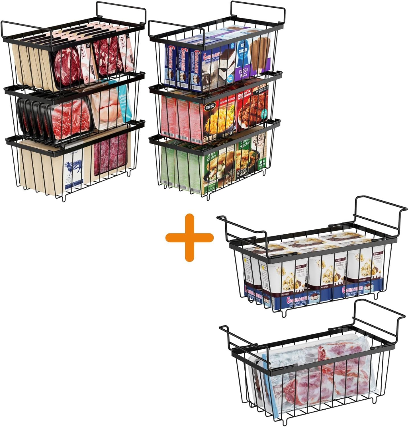 iSPECLE 8 Pack Freezer Organizer Bins 6 Pack Stackable