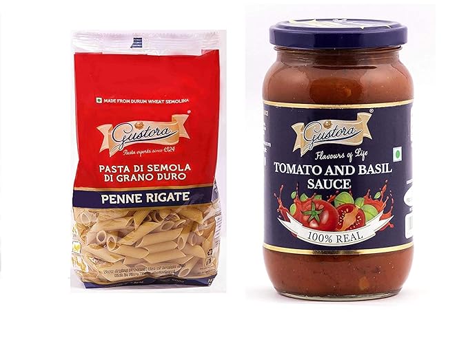 Combo Pack of Penne Pasta 500g & Tomato Basil Sauce 400g I Vegetarian I Rich in protein and fibre Zero cholesterol | No Trans Fats | Healthy & Tasty | Cooking Time 10 Minutes - 900g