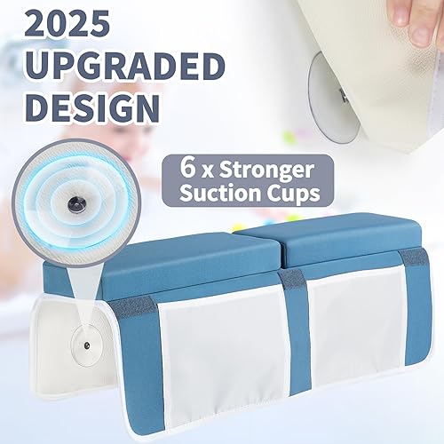 Miniatura 3 de URMYWO Juego de rodilleras y coderas de baño, almohadillas de baño de 1.5 pulgadas de grosor para bebé con organizador de juguetes, alfombrilla