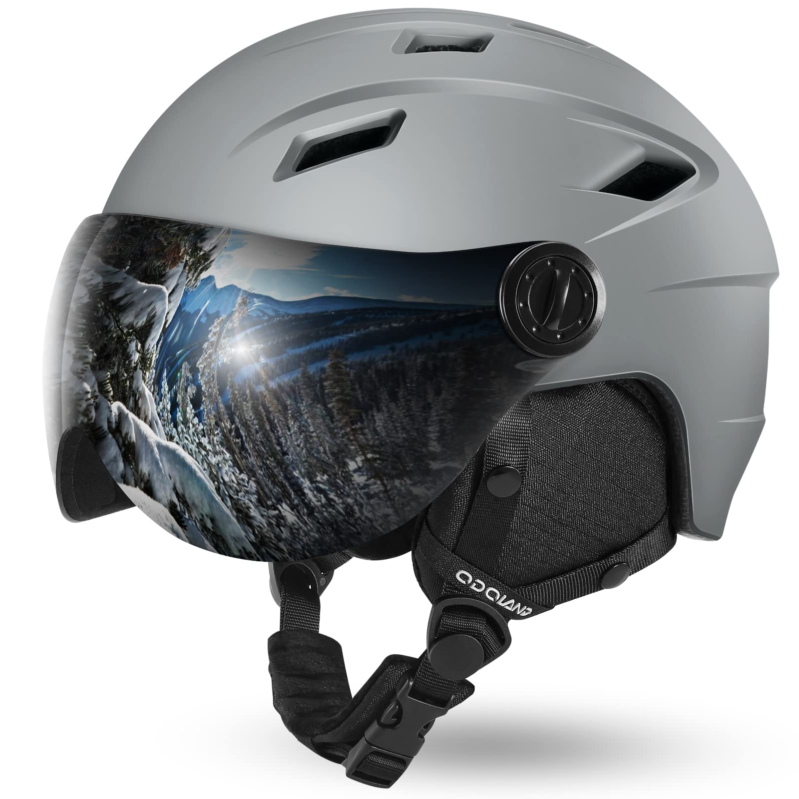 Odoland Casco da Sci Integrale con Visiera, Casco Sportivo per Uomo e Donne, Casco da Snowboard con Maschera UV 400 Proteczione e Antivento, Casco per Sport Invernali