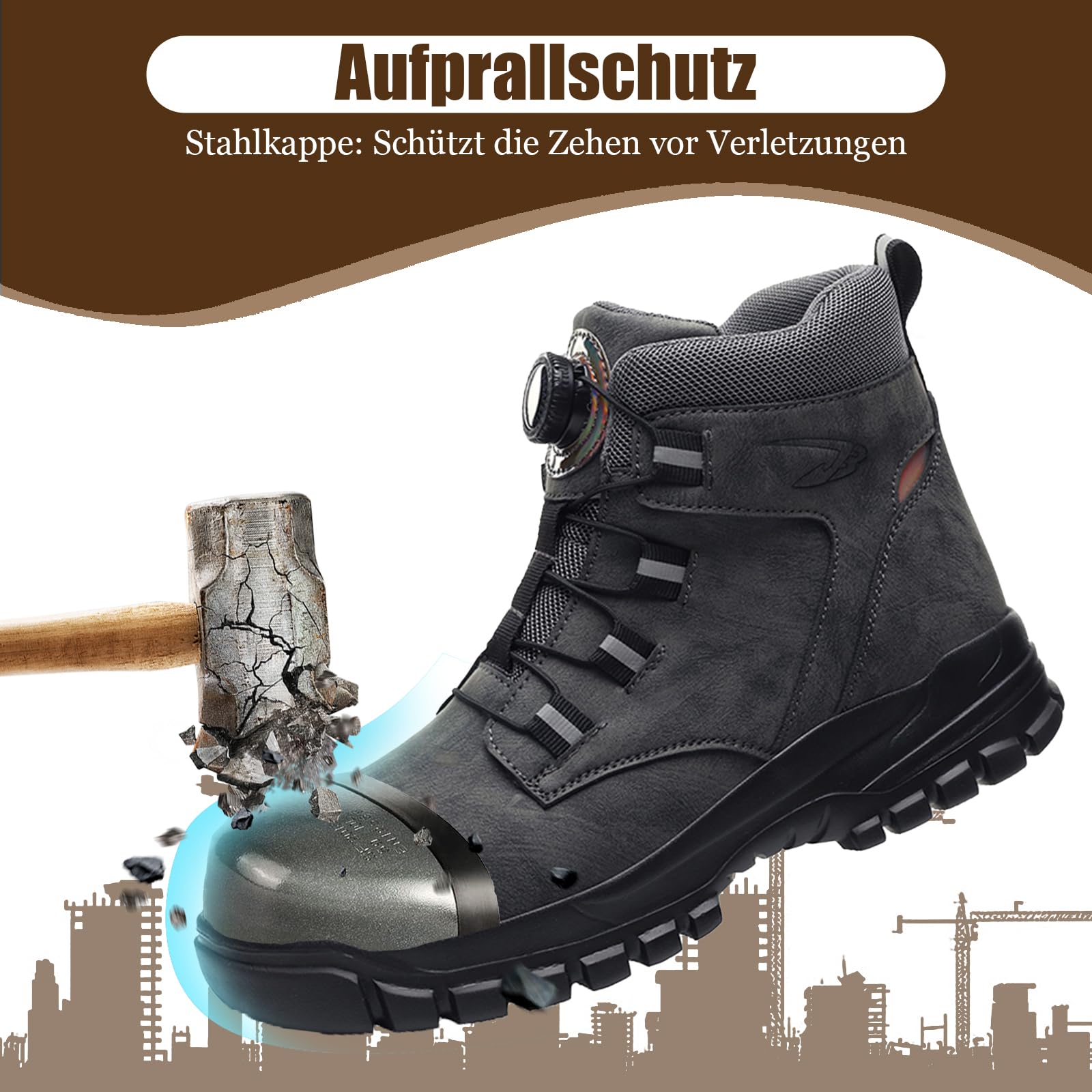 Botas de Seguridad para Hombre Impermeable Zapatos de Seguridad Ligero Zapatillas Trabajo Caña Alta Calzado Trabajo con Punteras de Acero