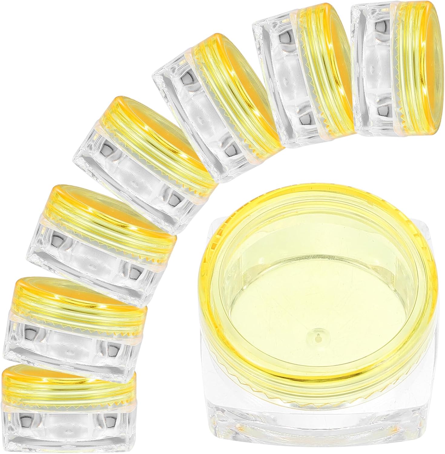 24pcs Small 5g Yellow Plastic Cream Jars with Lids Refillable Travel Containers for Cosmetic Cream Storage and Eye