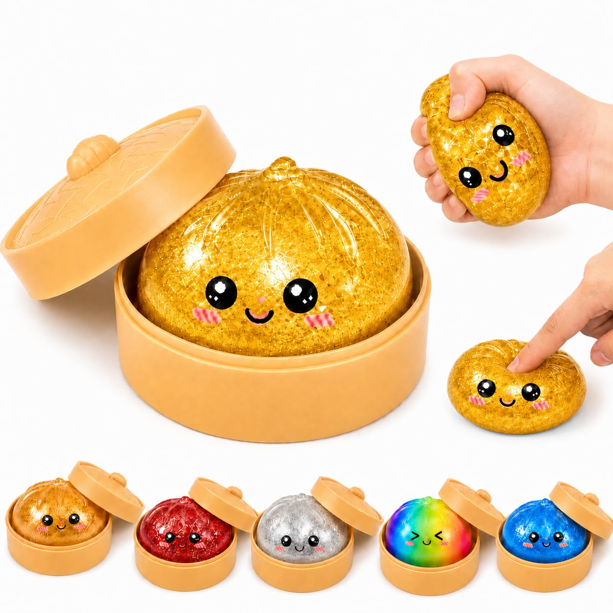 Dumpling Squishy, Squishy Dumpling Toys And Squeeze Toys for Kids, Stress Relief & Fun Play, Soft Squishy Toy for Kids And Adults, Cute Squishy Dumpling Gift, Perfect for Party Favors (Golden) — image 1