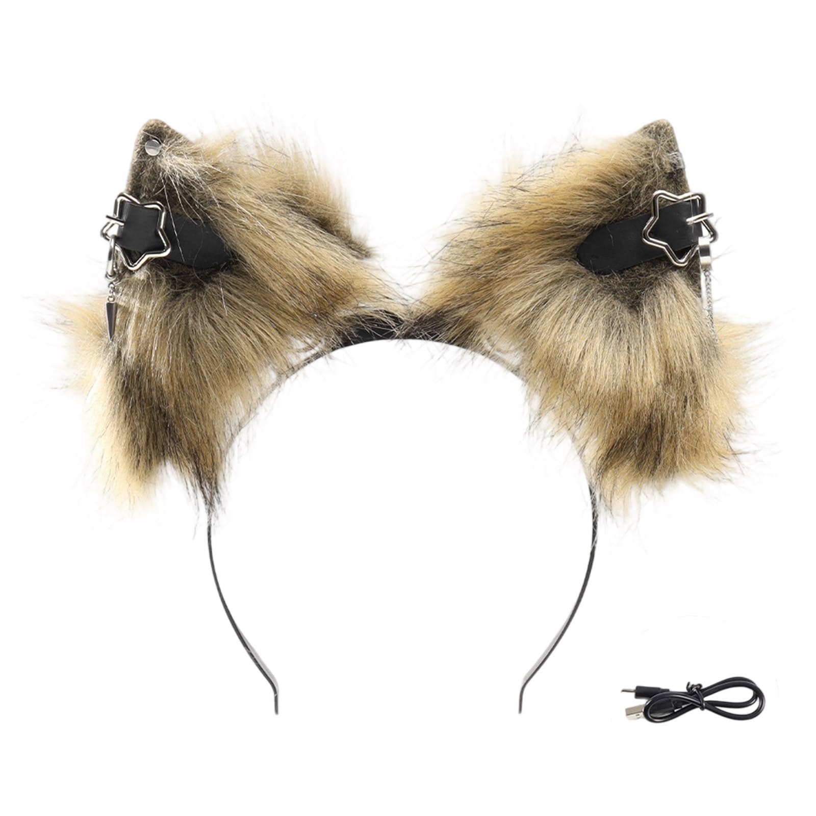 Yibozi Women's Yellow Plush Electric Cat Ear Headband,Rechargeable Plush Animal Ear Headpiece With Moving Usb Propelled For Parties Costuming And Participatory Play