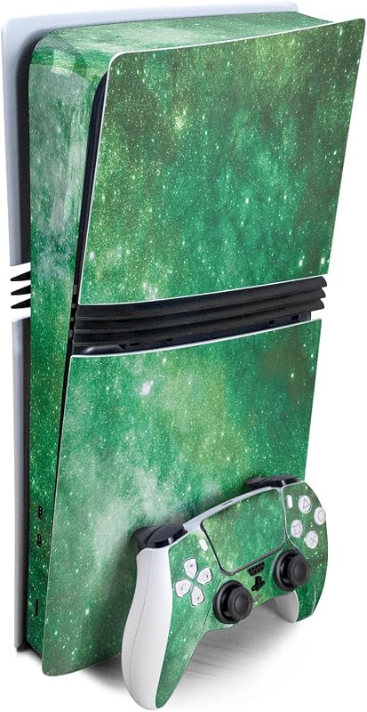 Gaming Skin Compatible with Sony PlayStation 5 PS5 Pro Bundle - Green Stars - Premium 3M Vinyl Protective Wrap Decal Cover - Easy to Apply | Crafted in The USA by MightySkins