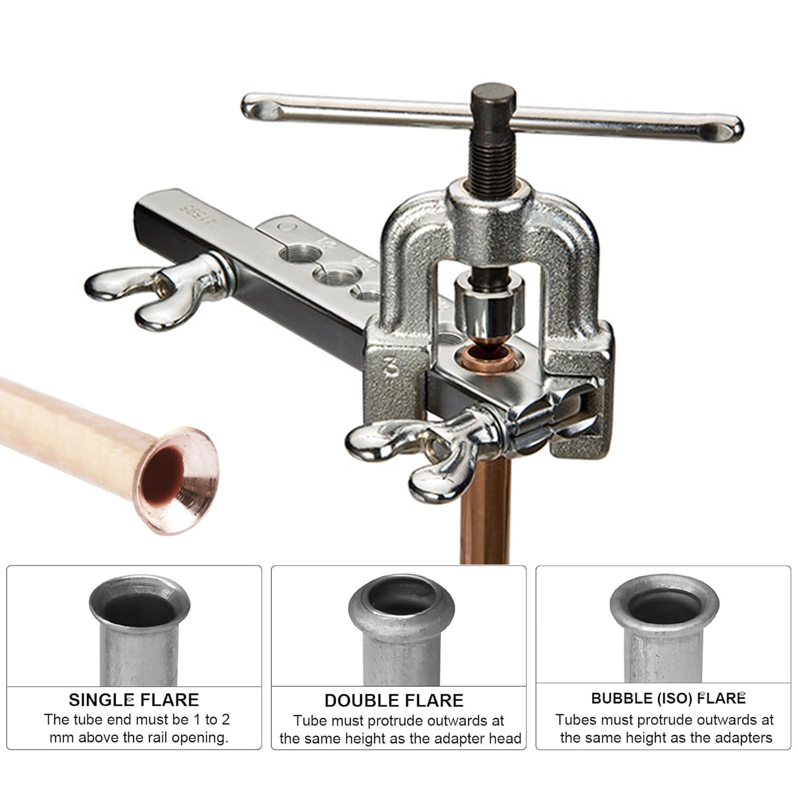 Tubo de freno con rebordeador, juego de herramientas para ensanchar, dispositivo de rebordeado para tuberías de freno, doblador de tuberías con cortatubos de 3/16", 1/4", 5/16", 3/8", 1/2" para línea