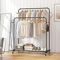Vista 3 de Laiensia - Perchero de doble varilla con ruedas, estante para colgar ropa, 4 ganchos, estante multifuncional para dormitorio, color negro