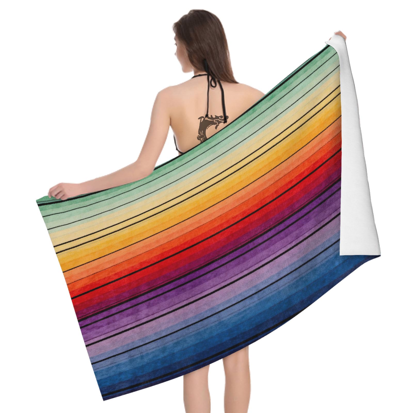 Leichong 3D Gradient Stripe Beach Towel Microfiber Soft Quick Dry for Adults, Color Gradient Bath Towel Lightweight Soft Absorbent for Travel Swimming Pool Sports, 75 x 150 cm