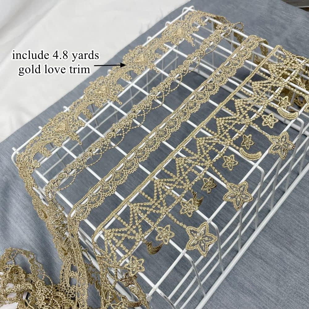 AIETSYEI Gold Lace Trim Metaillic Venice Lace Trim Gold Embroidery Craft for Sewing, Costumes, Gowns, Home Decor (4.8 Yards)